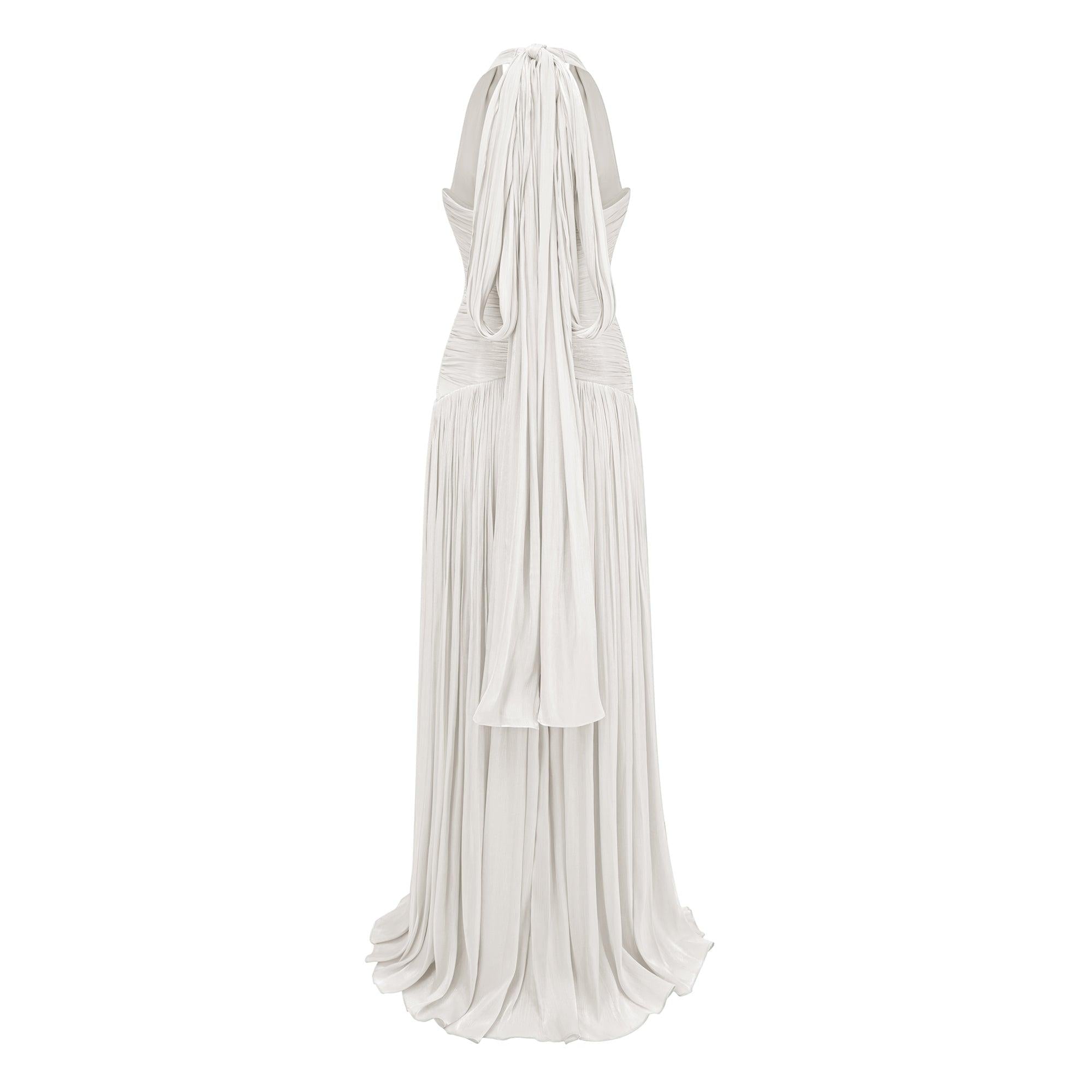 Verdelune Halter Pleated Slit Maxi Dress