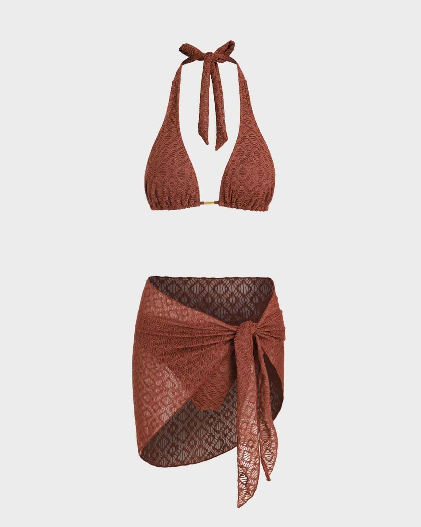 Jacquard Textured Halter Mini Party Dress - Brown