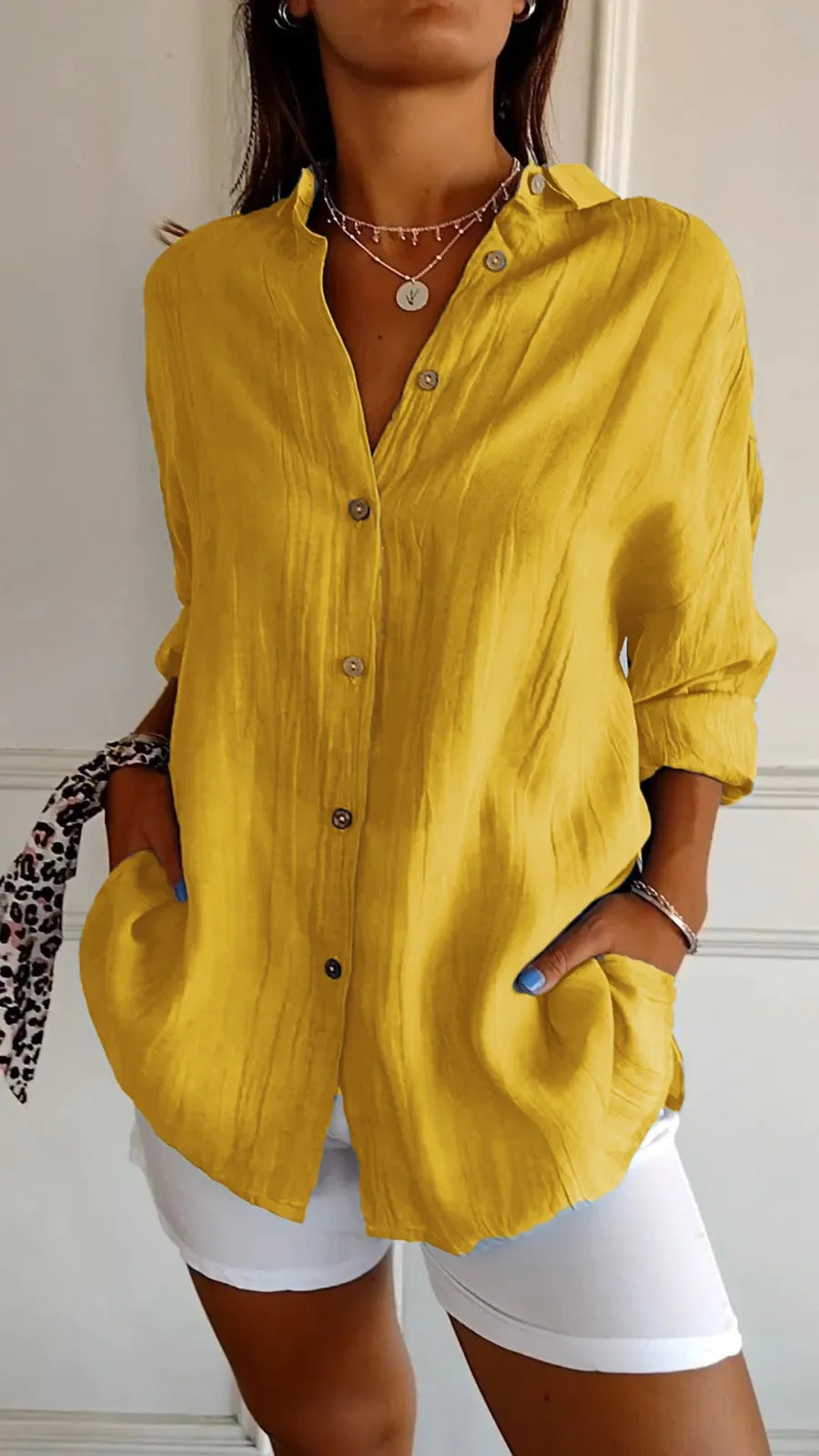 Pleated Elegant Midi Casual Shirt Dress - ICYBOO