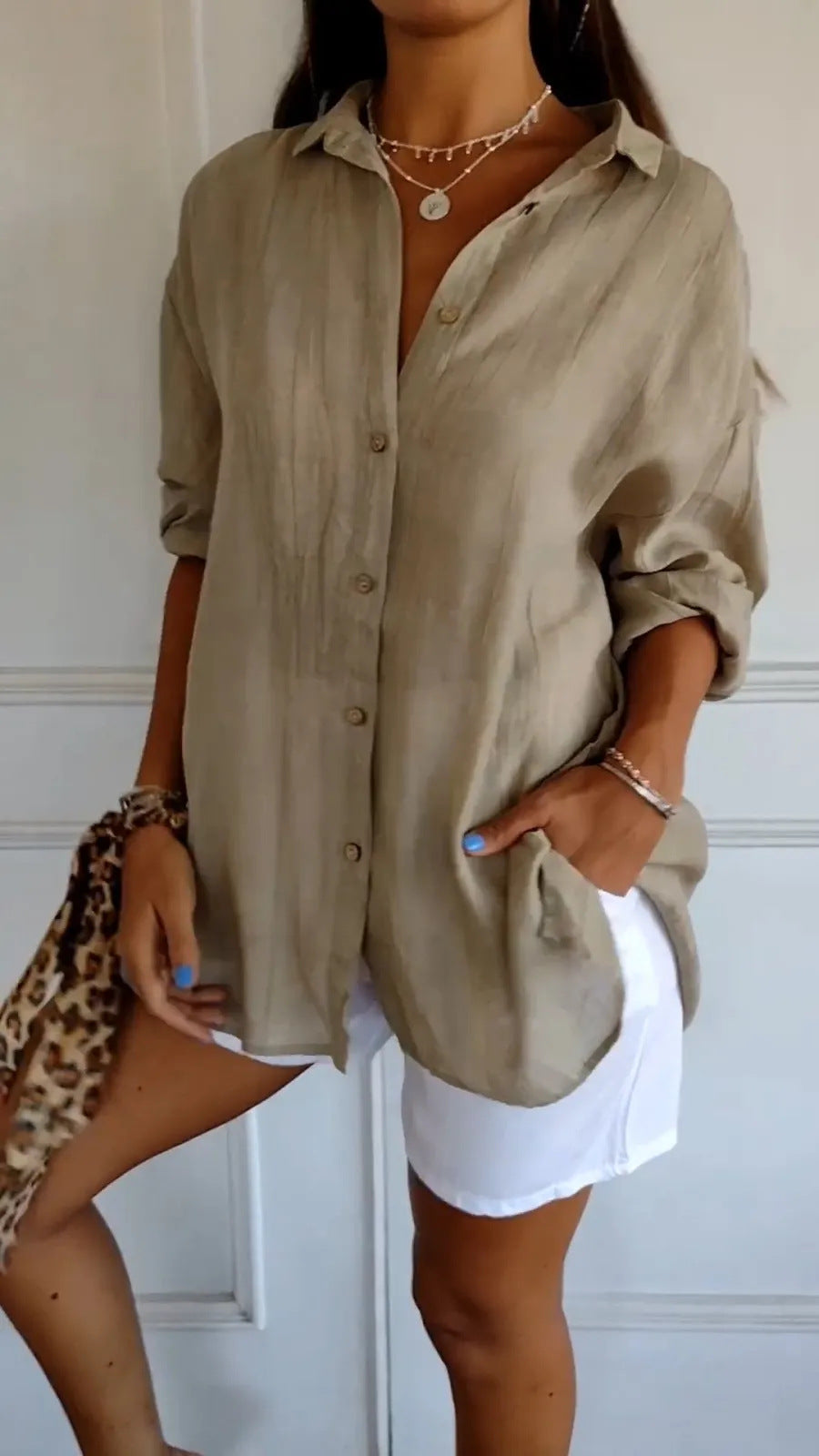 Pleated Elegant Midi Casual Shirt Dress - ICYBOO