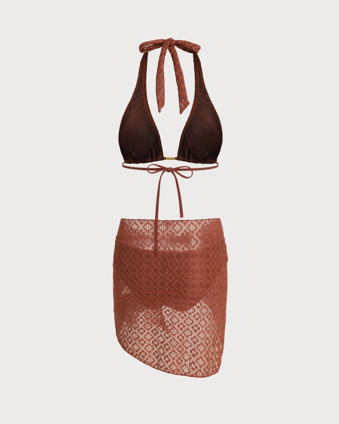 Jacquard Textured Halter Mini Dress - Brown | Party & Evening Wear