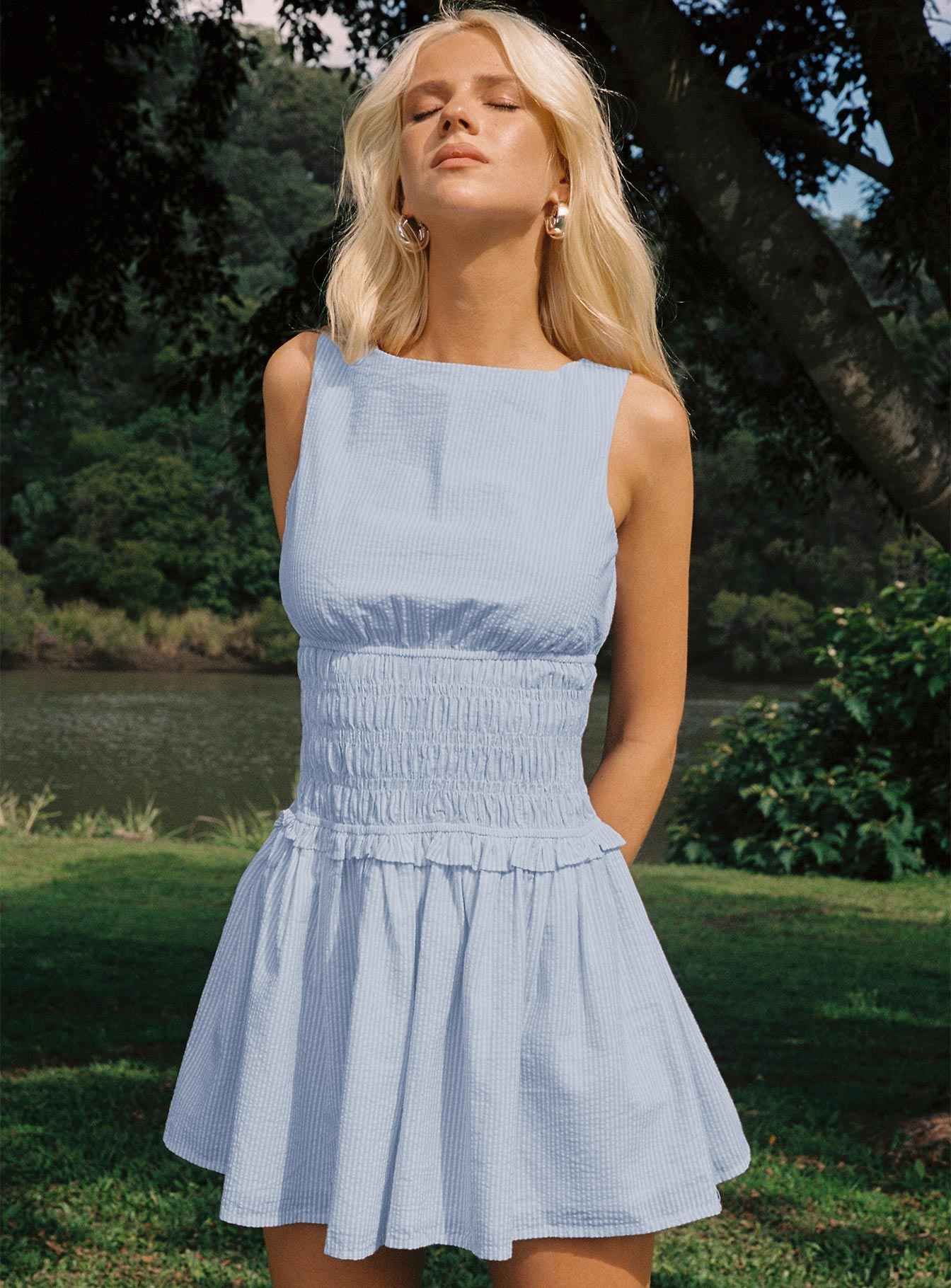 Yennifer | PLEATED STRIPED MINI SUMMER CASUAL DRESS