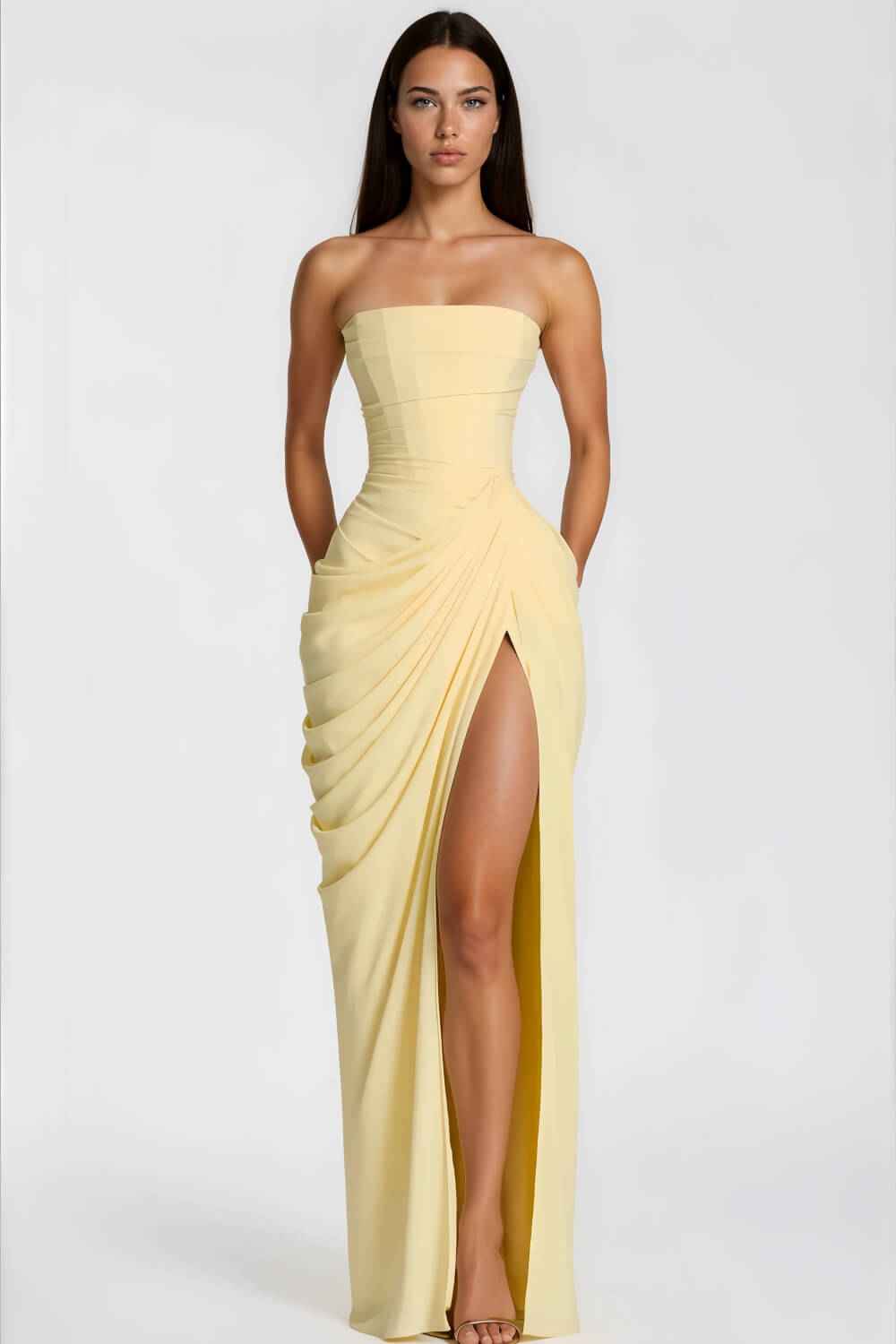 Azalée Strapless Draped High-Slit Maxi Dress