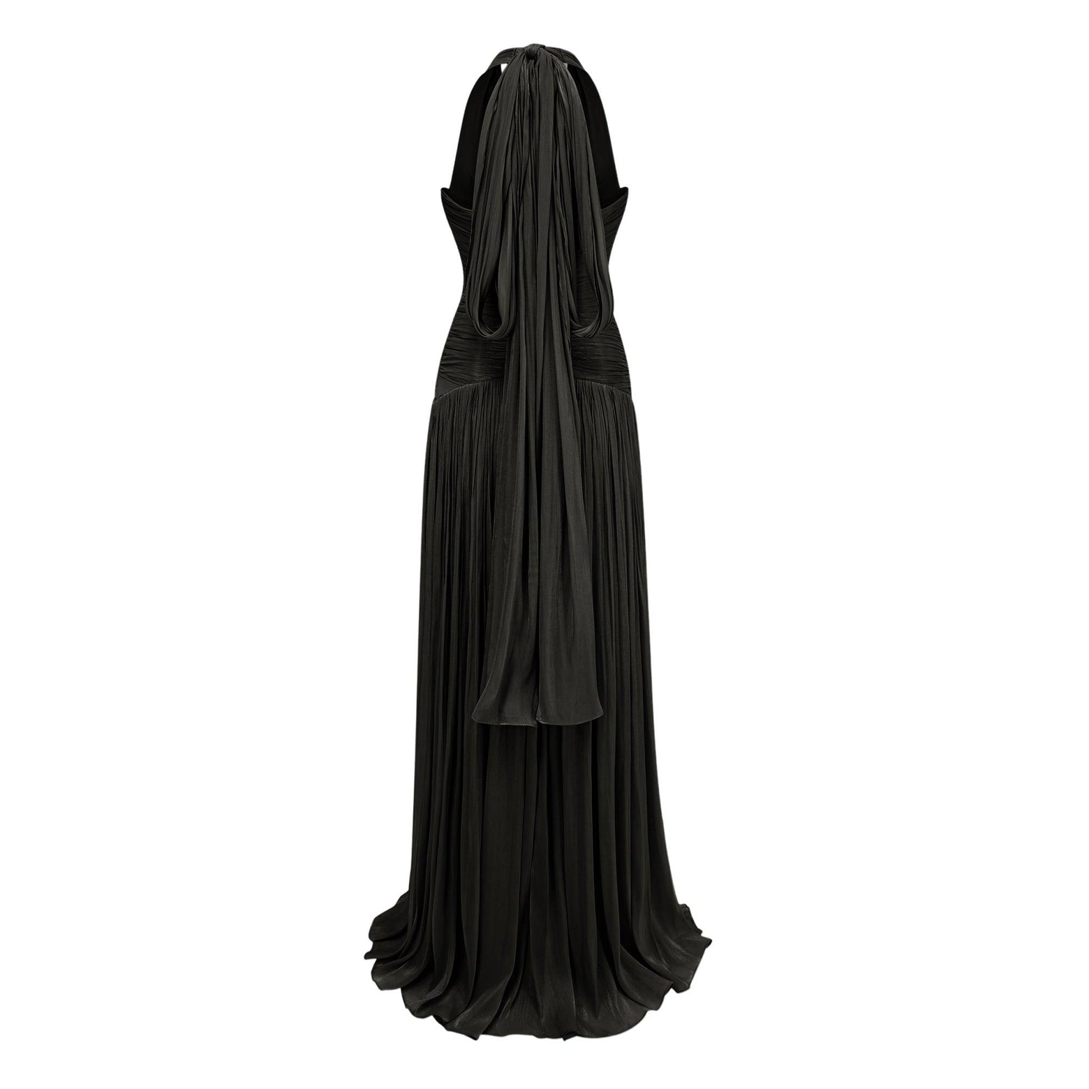 Verdelune Halter Pleated Slit Maxi Dress