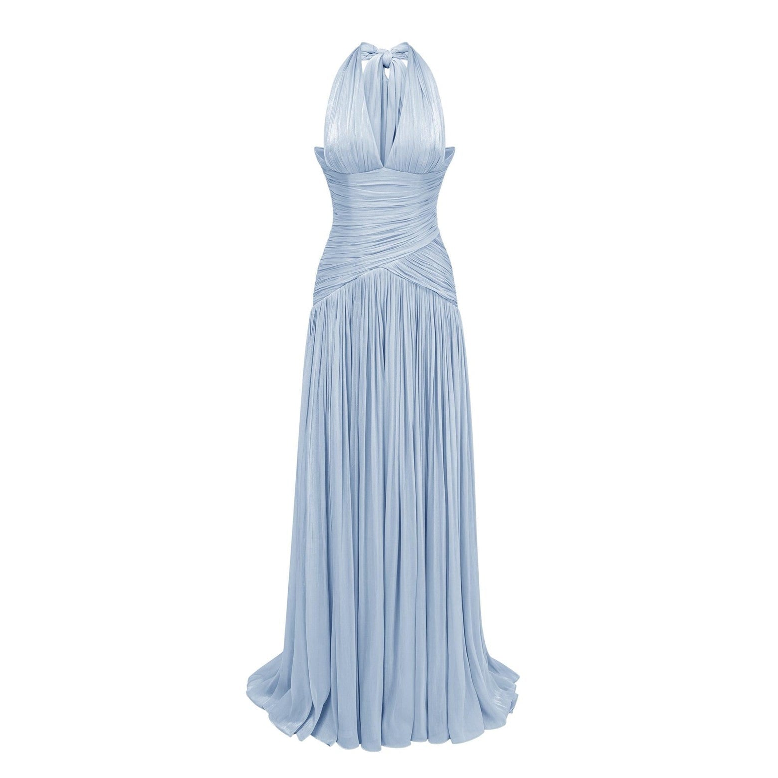 Verdelune Halter Pleated Slit Maxi Dress