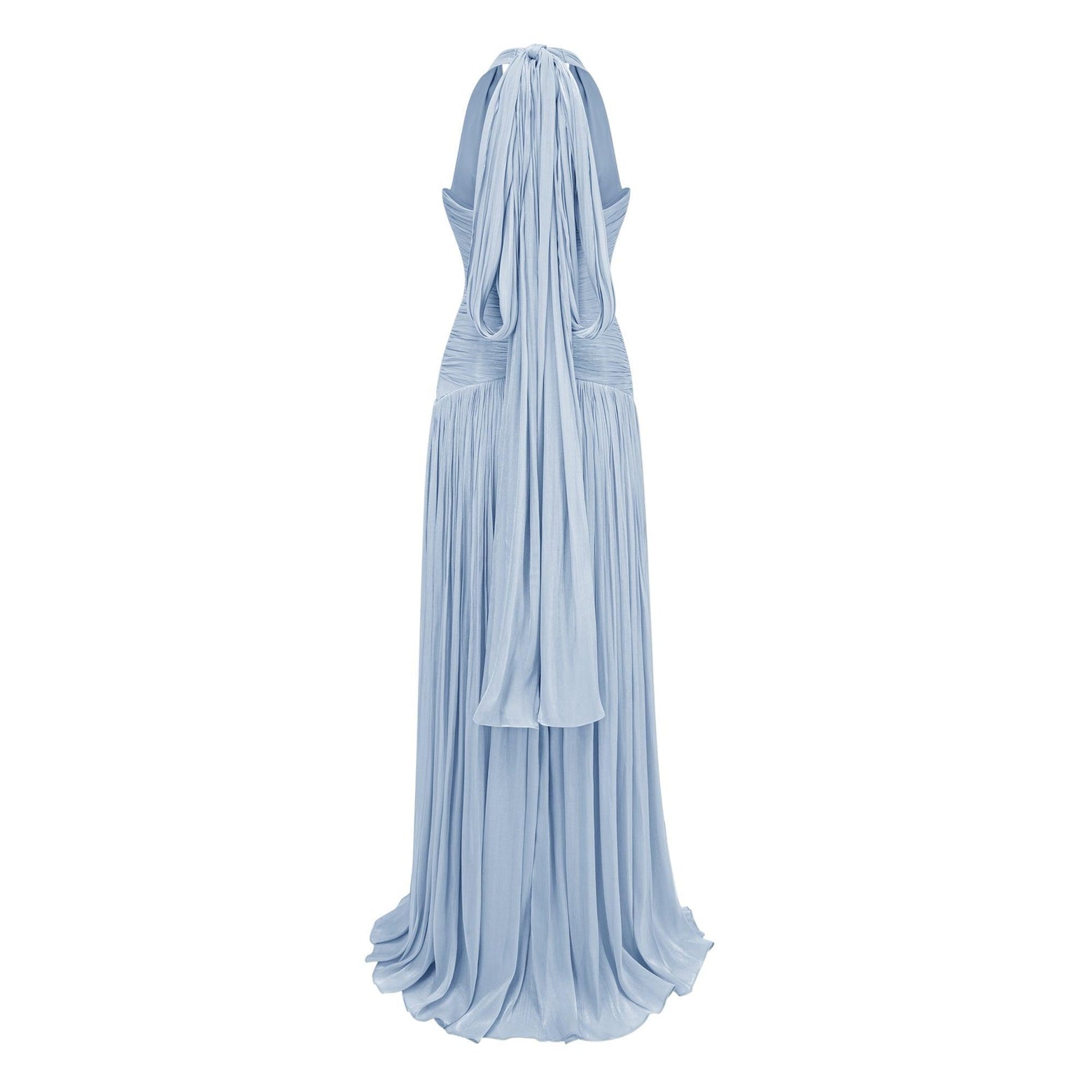 Verdelune Halter Pleated Slit Maxi Dress