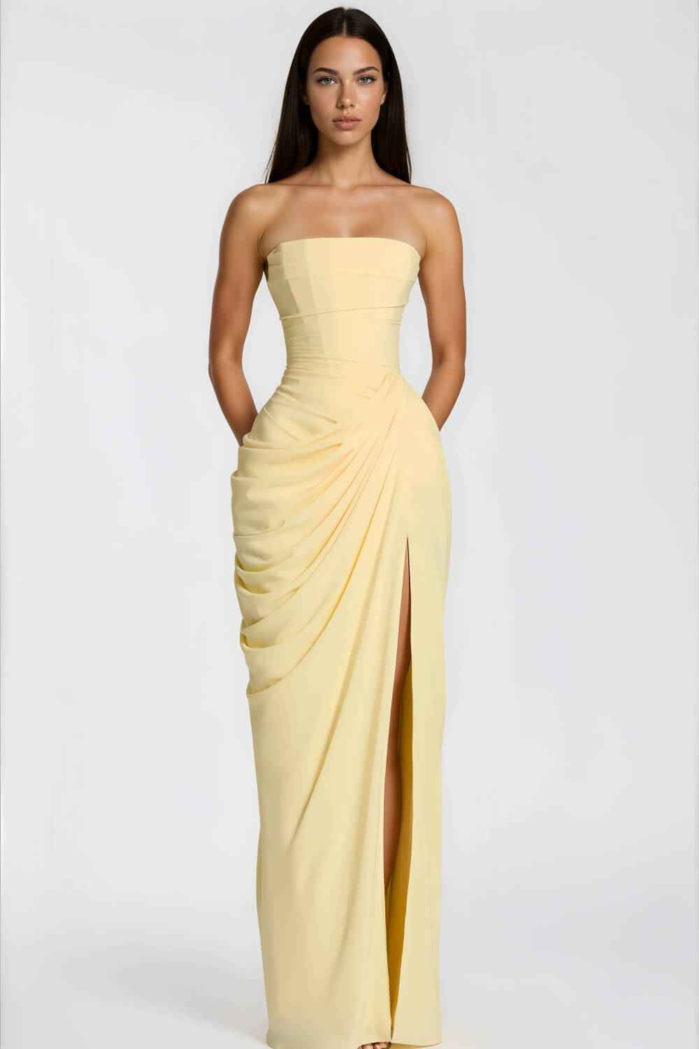 Azalée Strapless Draped High-Slit Maxi Dress