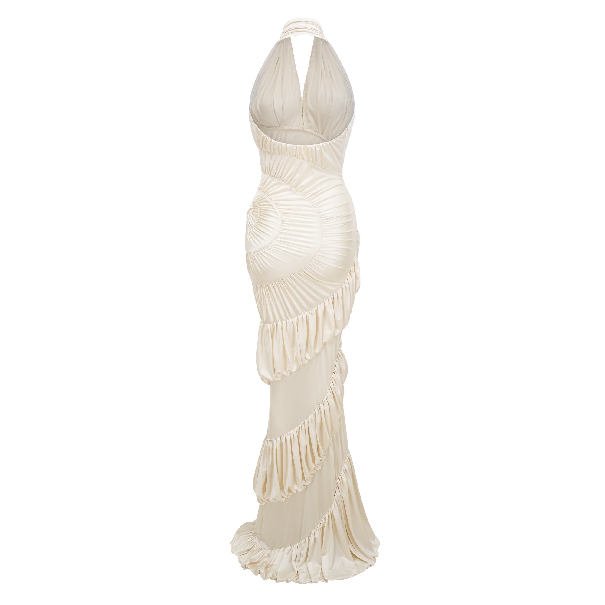 Illusion Halter Neck Pleated Maxi Dress