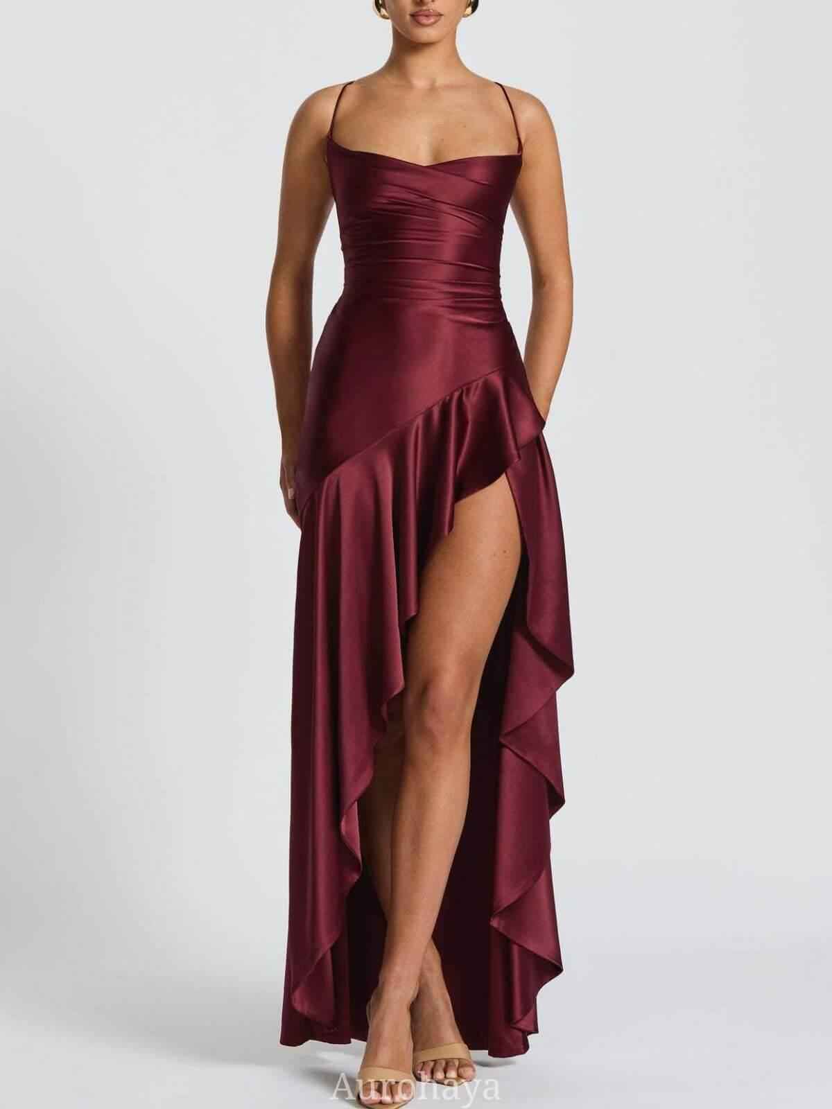 Delphine Spaghetti-Strap Ruffle Maxi Dress