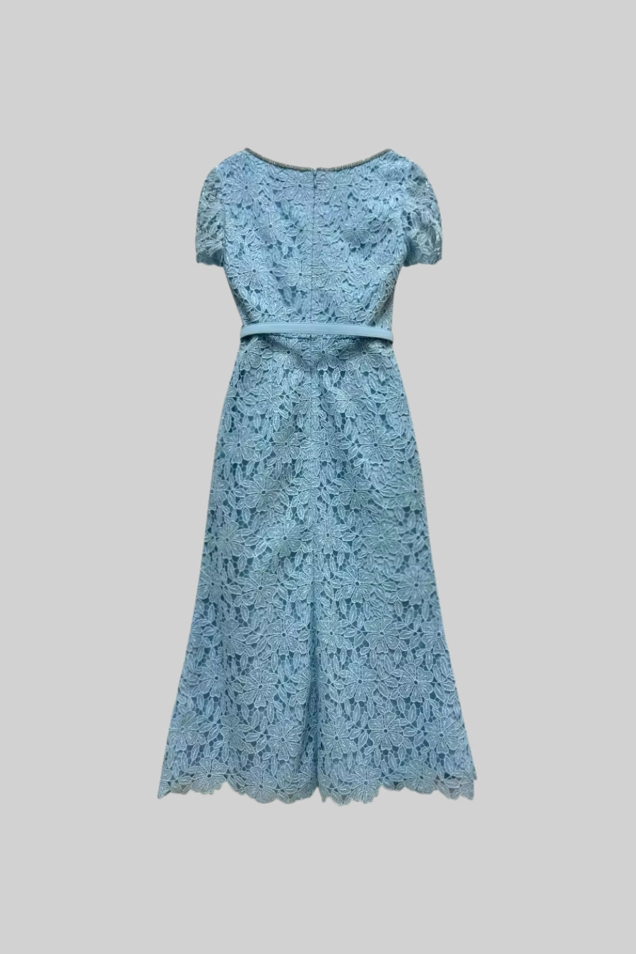 Delicate Azure Lace Midi Dress - Baby Blue - ICYBOO