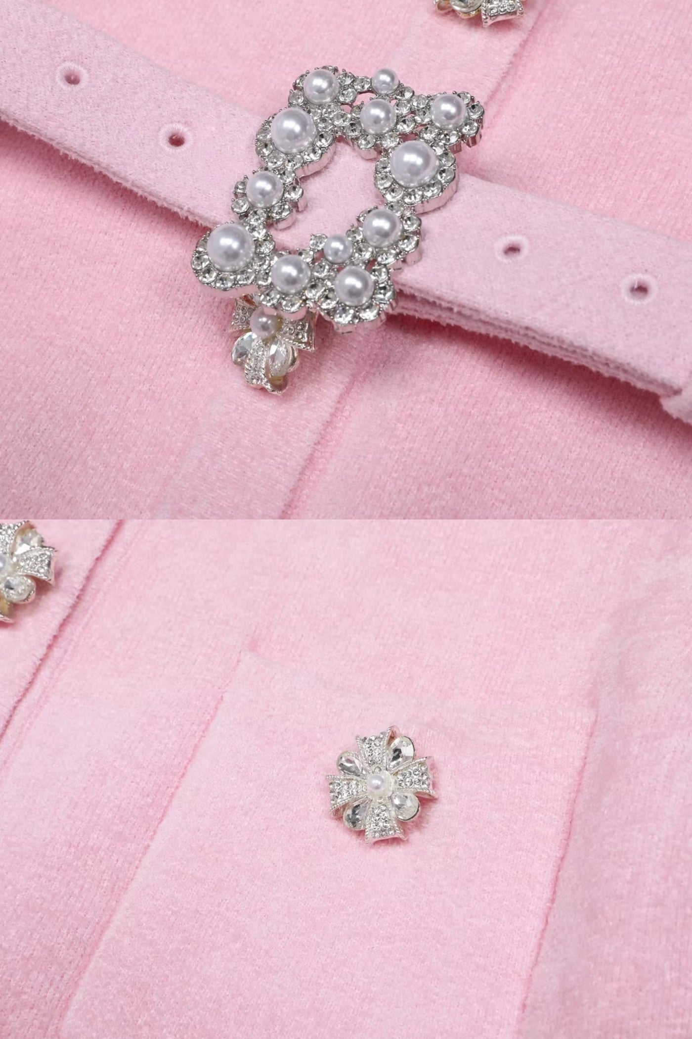 Long Sleeve Co-Ord With Fitted Knit Bodice And Crystal Button Detail - Blush Pink - ICYBOO