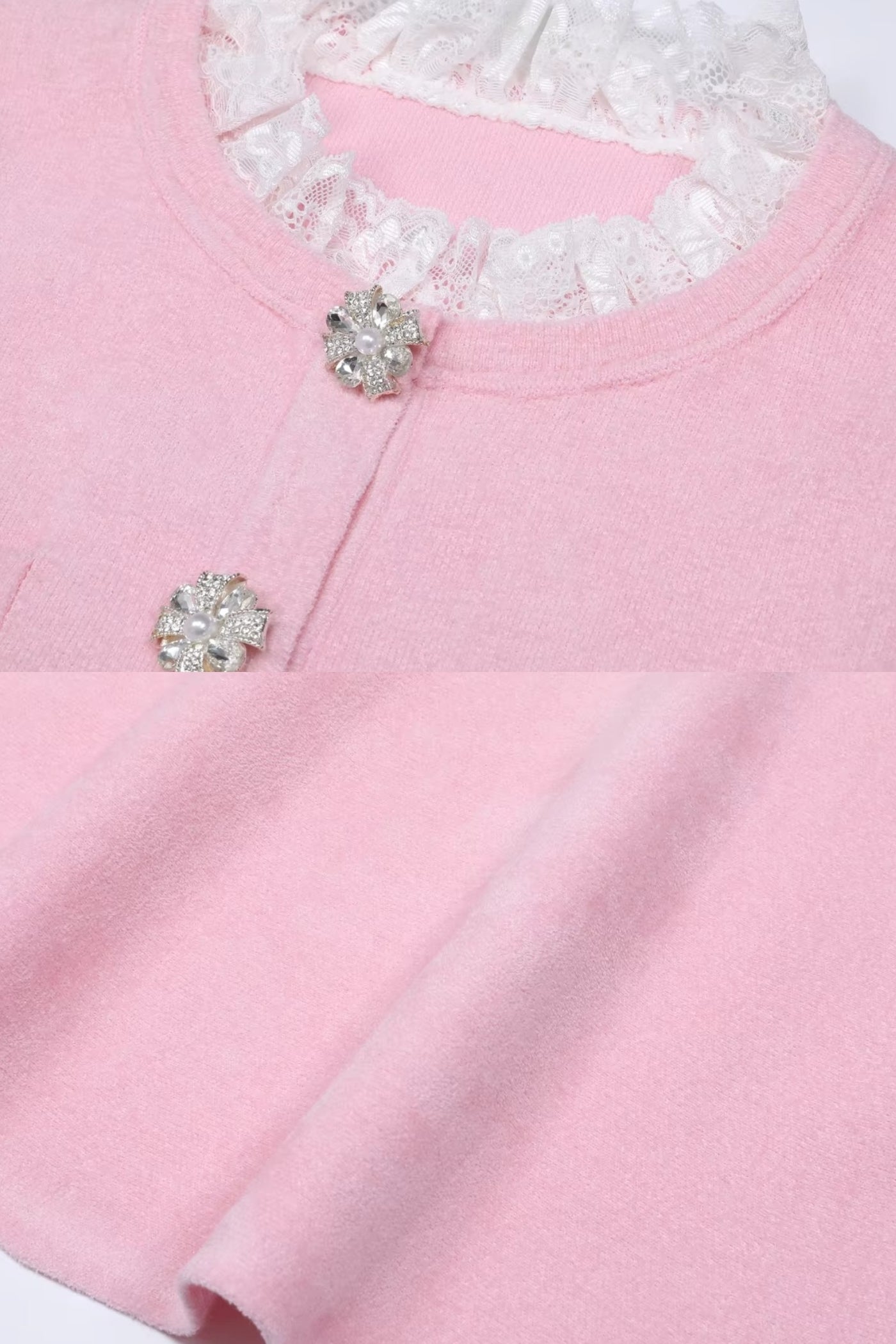 Long Sleeve Co-Ord With Fitted Knit Bodice And Crystal Button Detail - Blush Pink - ICYBOO
