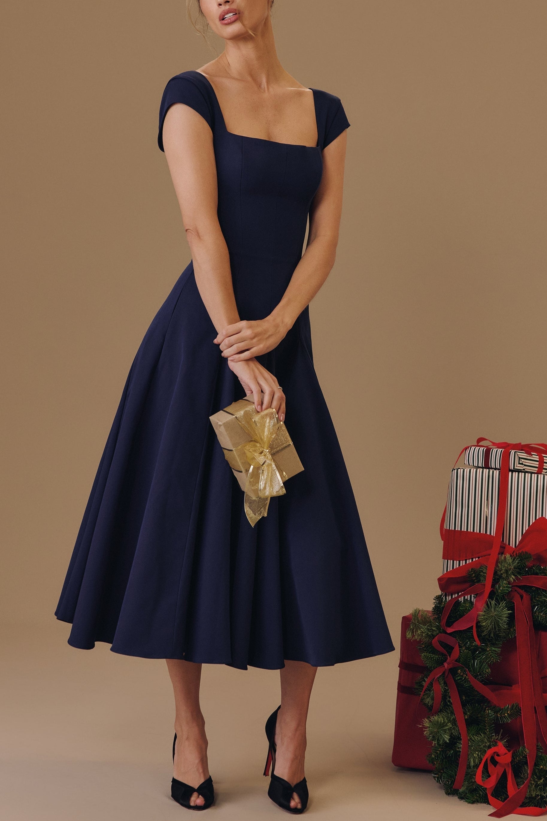 Elise Cap Sleeve Midi Dress in Maroon - ICYBOO