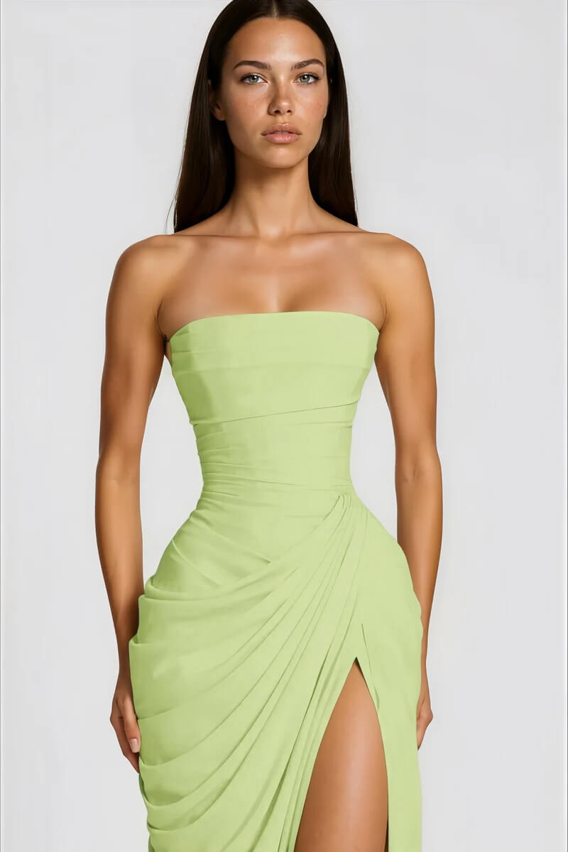 Azalée Strapless Draped High-Slit Maxi Dress