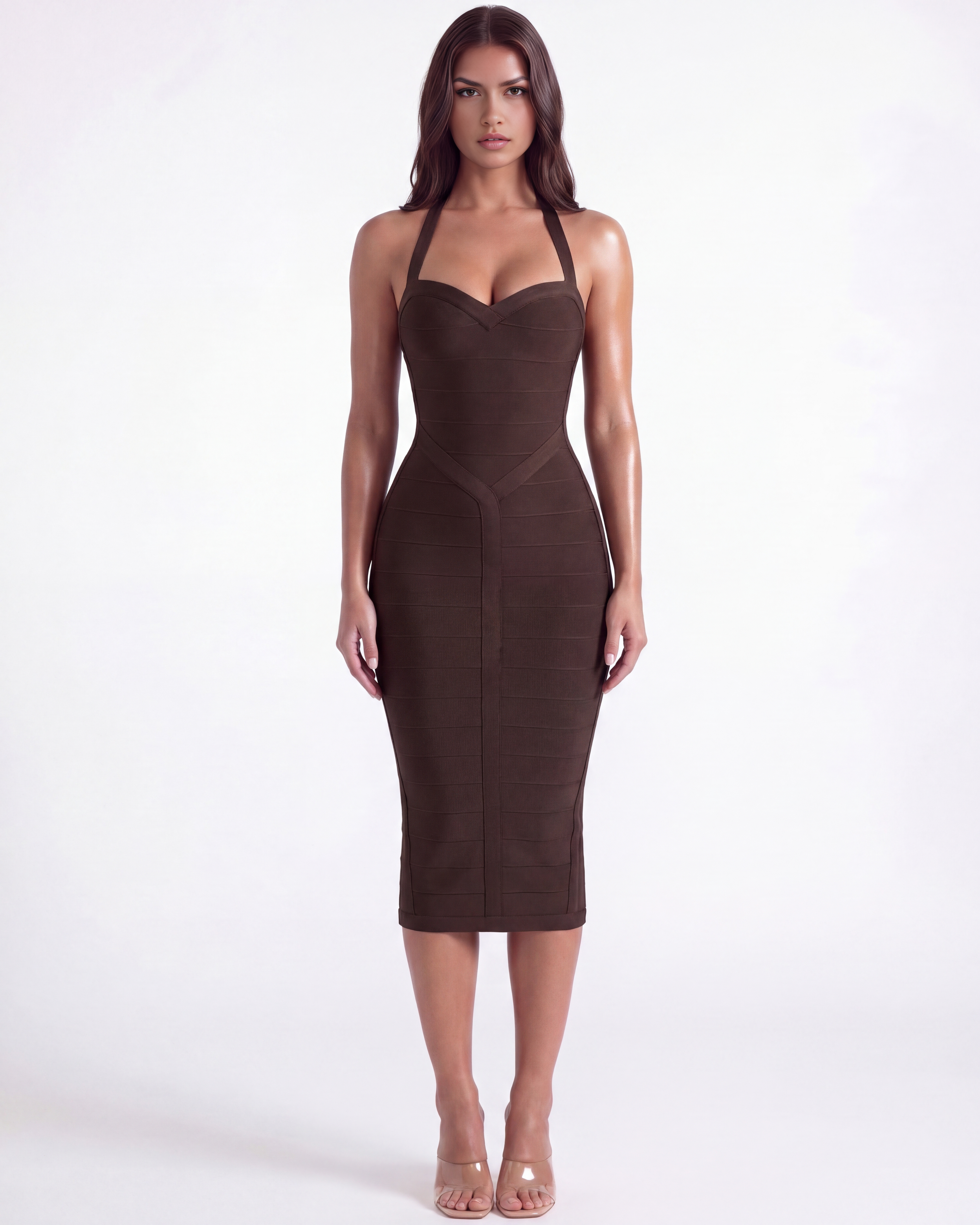 Kelly Bodycon Sweetheart Midi Bandage Dress - Almond