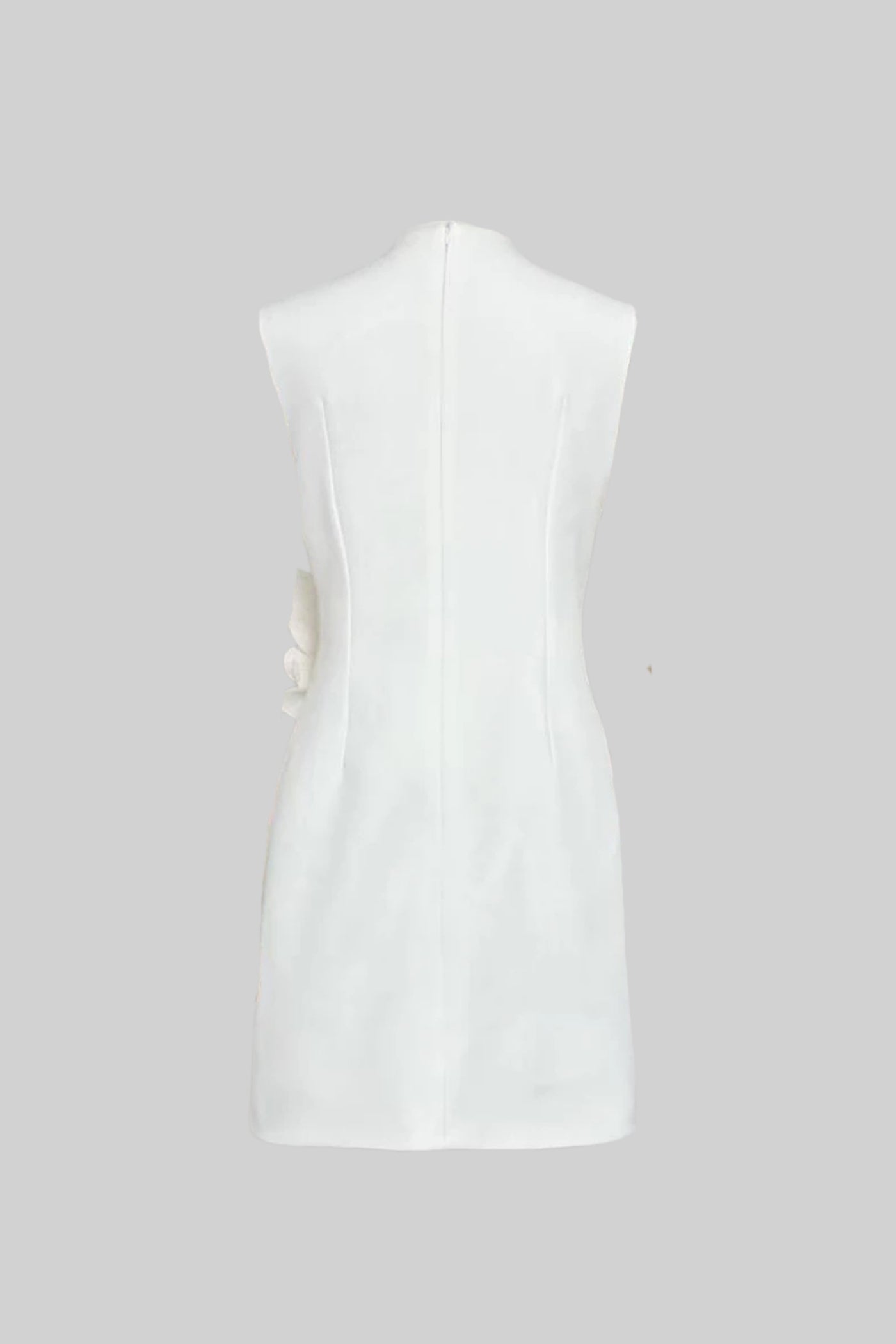 Sleeveless Mini Dress With Round Neckline And 3D Floral Appliqué - White - ICYBOO