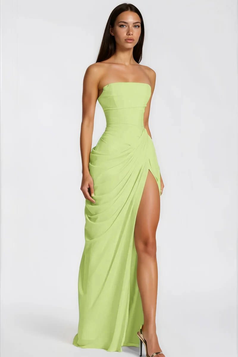 Azalée Strapless Draped High-Slit Maxi Dress
