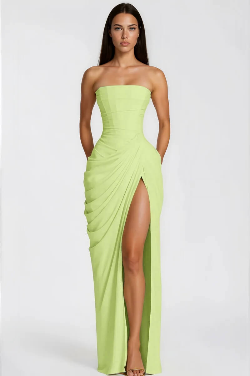 Azalée Strapless Draped High-Slit Maxi Dress