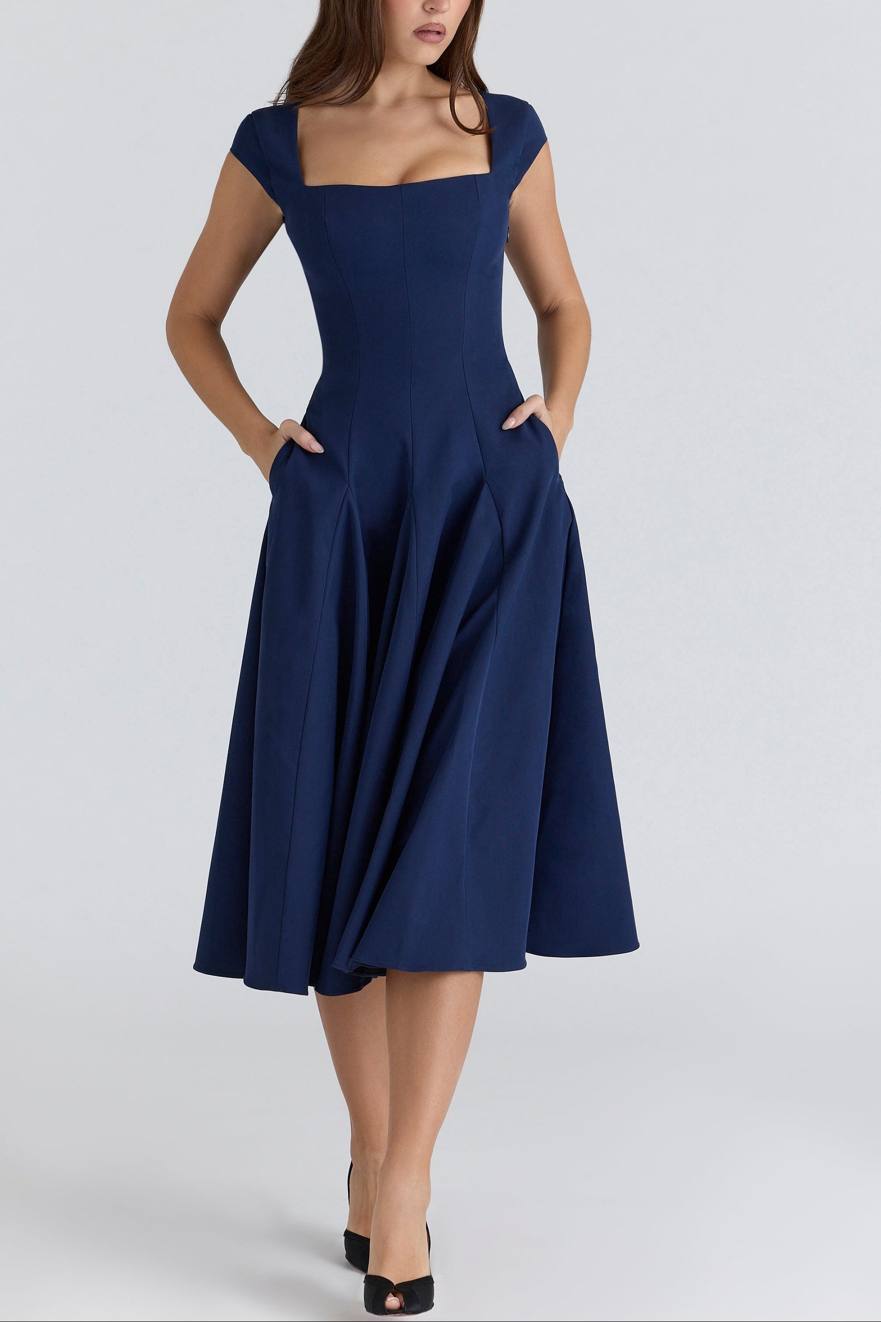 Elise Cap Sleeve Midi Dress in Maroon - ICYBOO