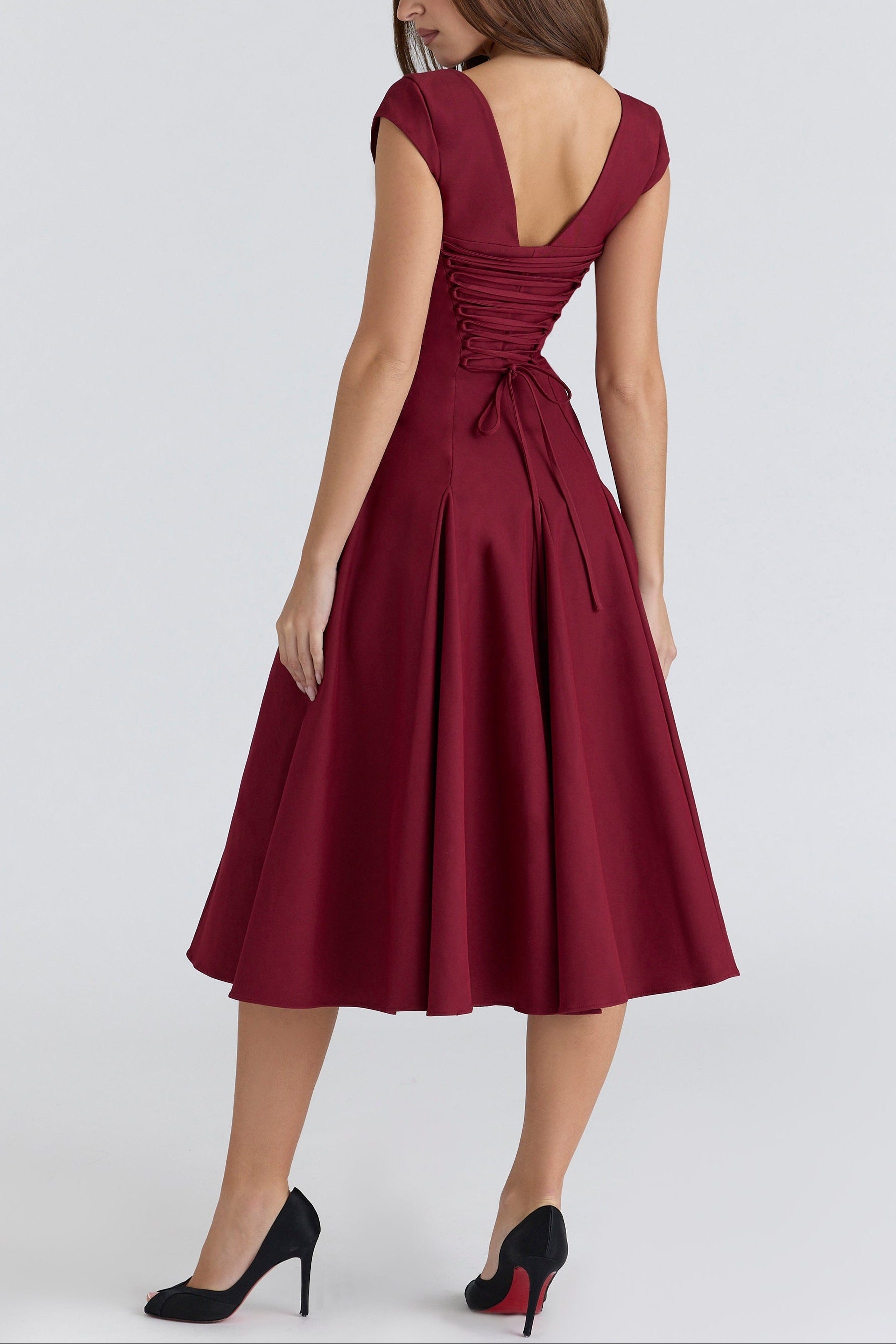 Elise Cap Sleeve Midi Dress in Maroon - ICYBOO