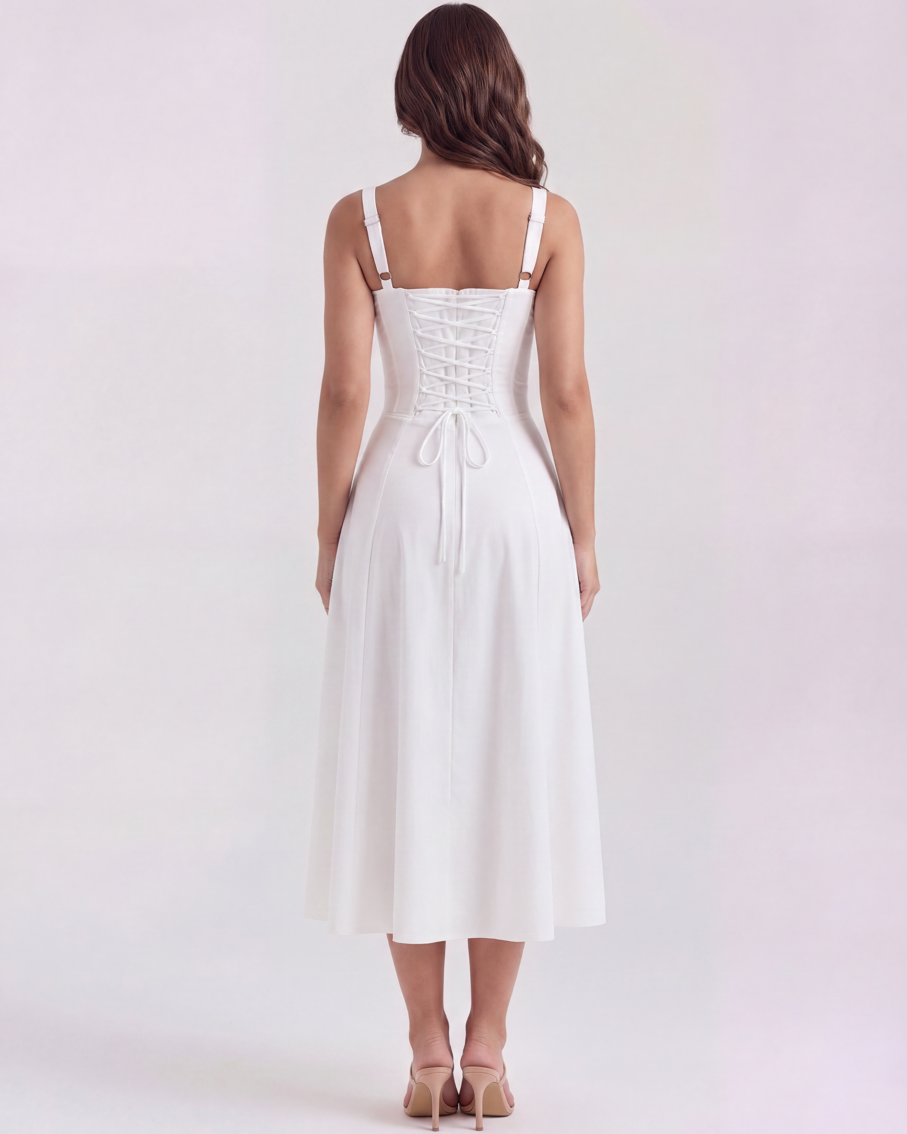 Aurora Corseted Ruched Maxi Summer Dress - White