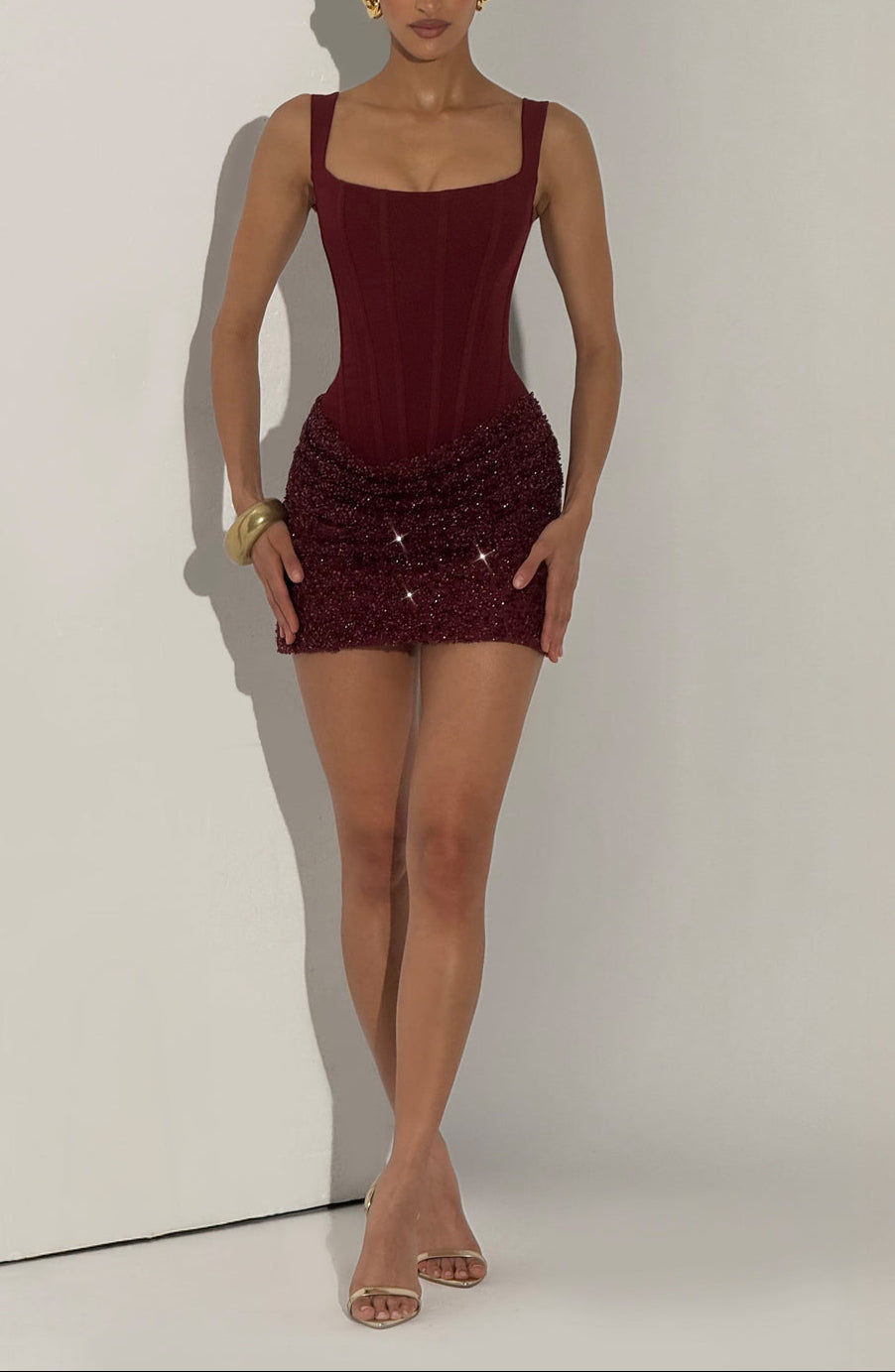 Paris Sequin Mini Dress in Maroon - ICYBOO