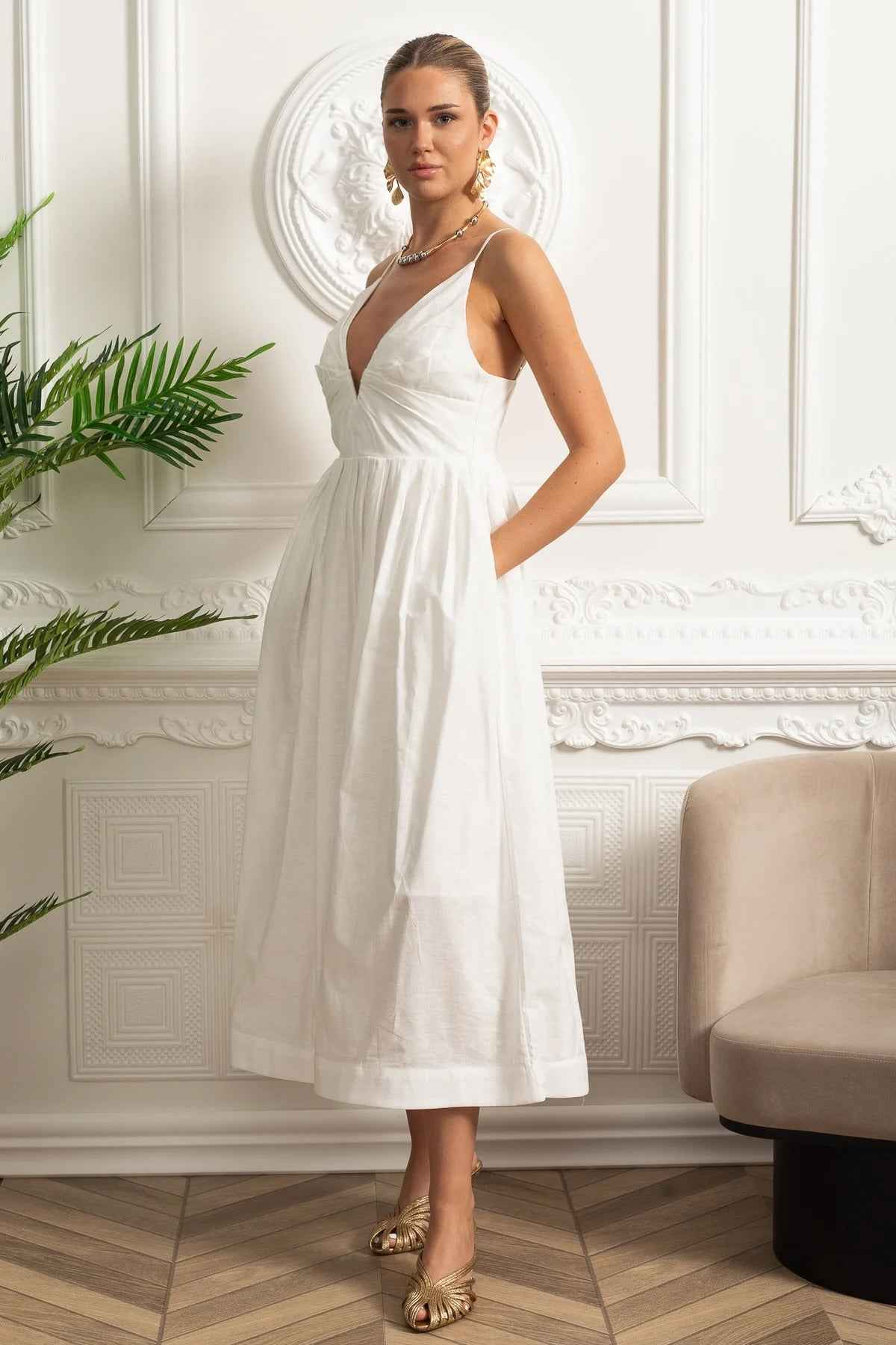 Sian | RUCHED FLORAL MIDI SUMMER PARTY DRESS