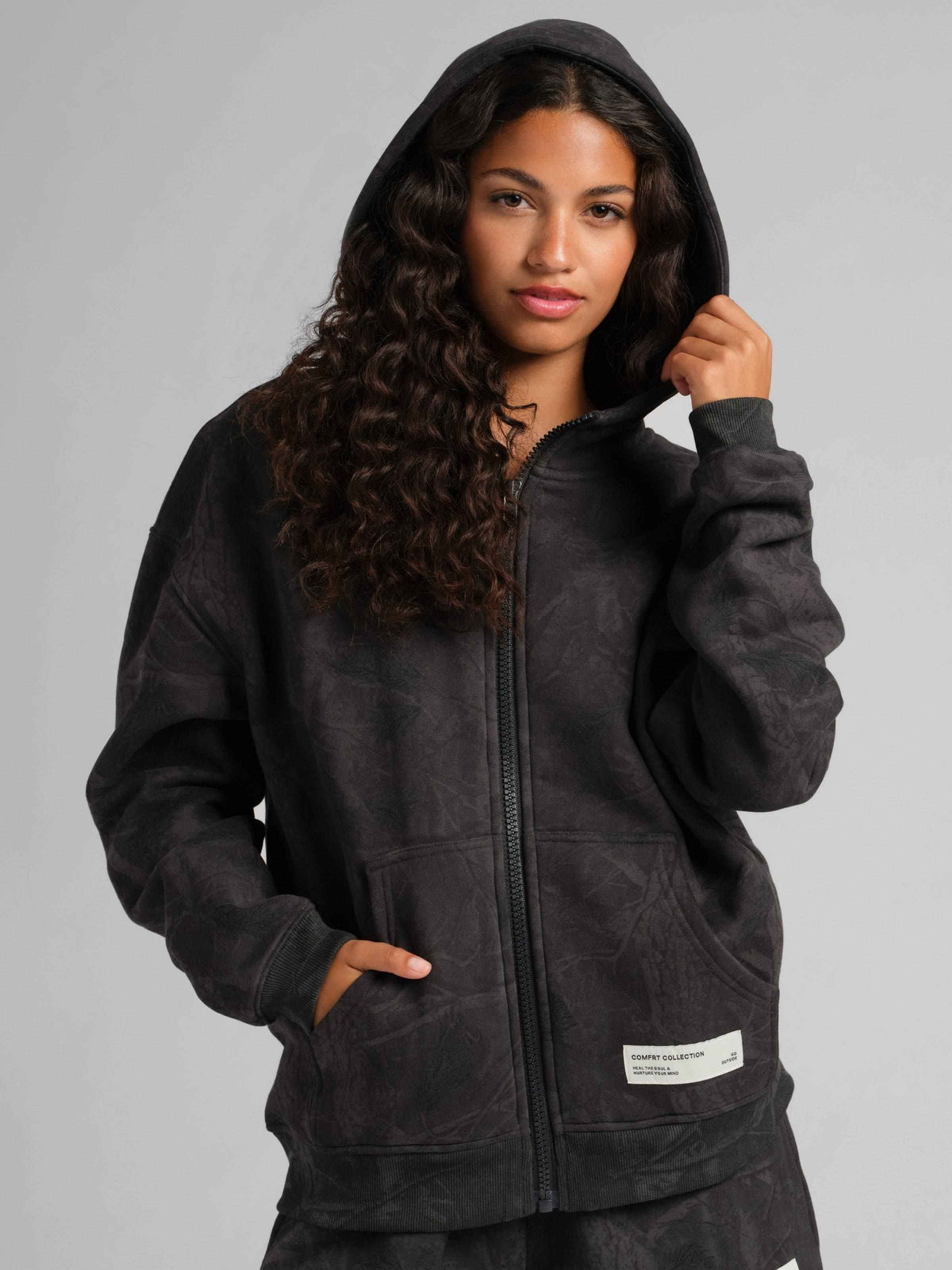 Camo Heavyweight Fleece Crop Zip Hoodie