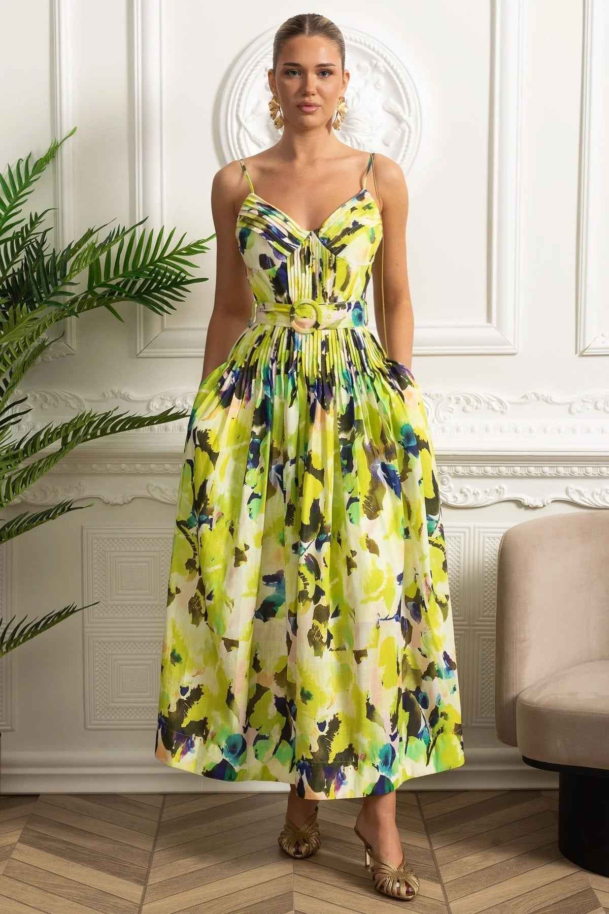 Sienna | PLEATED FITTED MIDI SUMMER PARTY DRESS