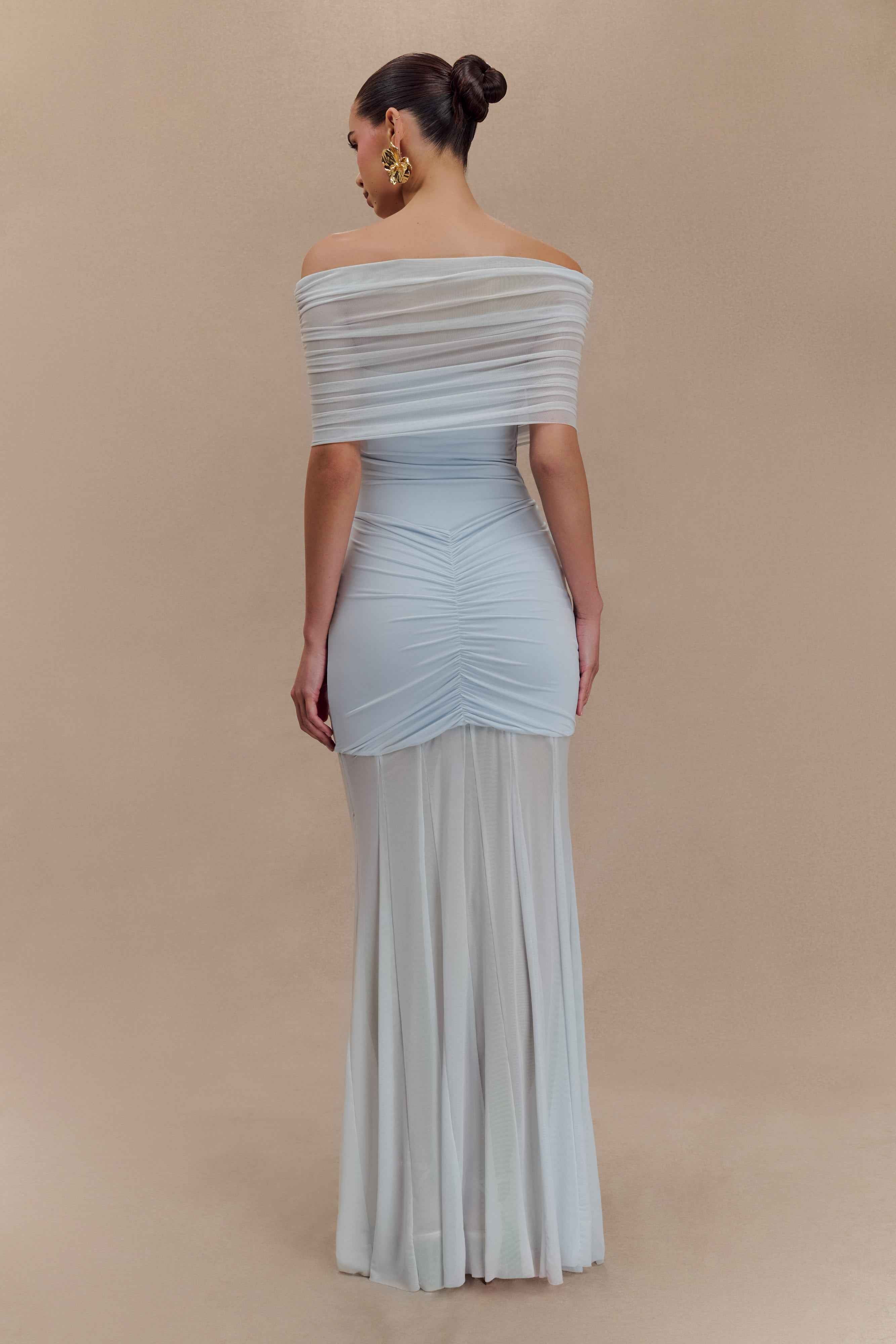 Caspian Pale Blue Off Shoulder Maxi Dress