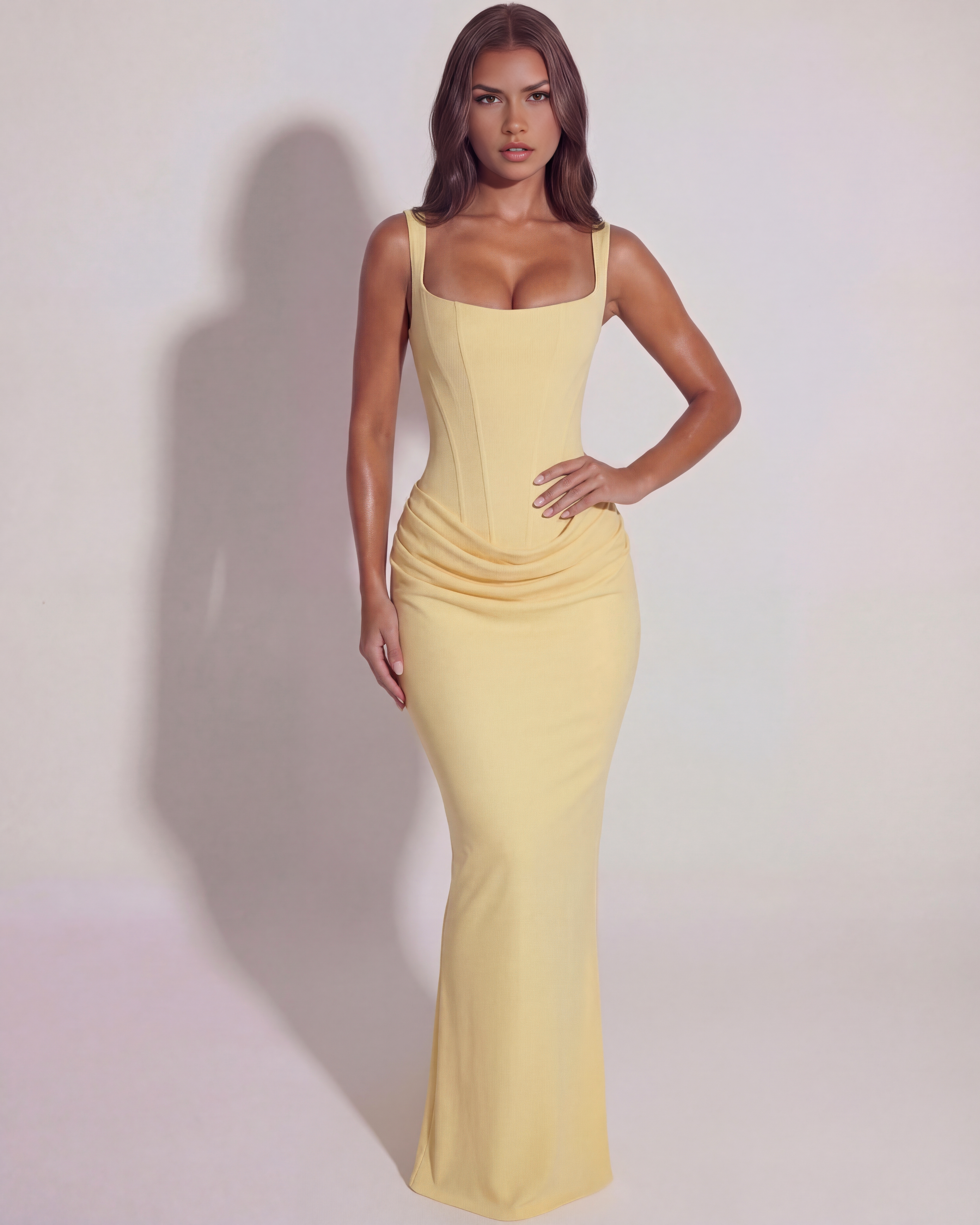 Eleonora Butter Yellow Maxi Dress - ICYBOO