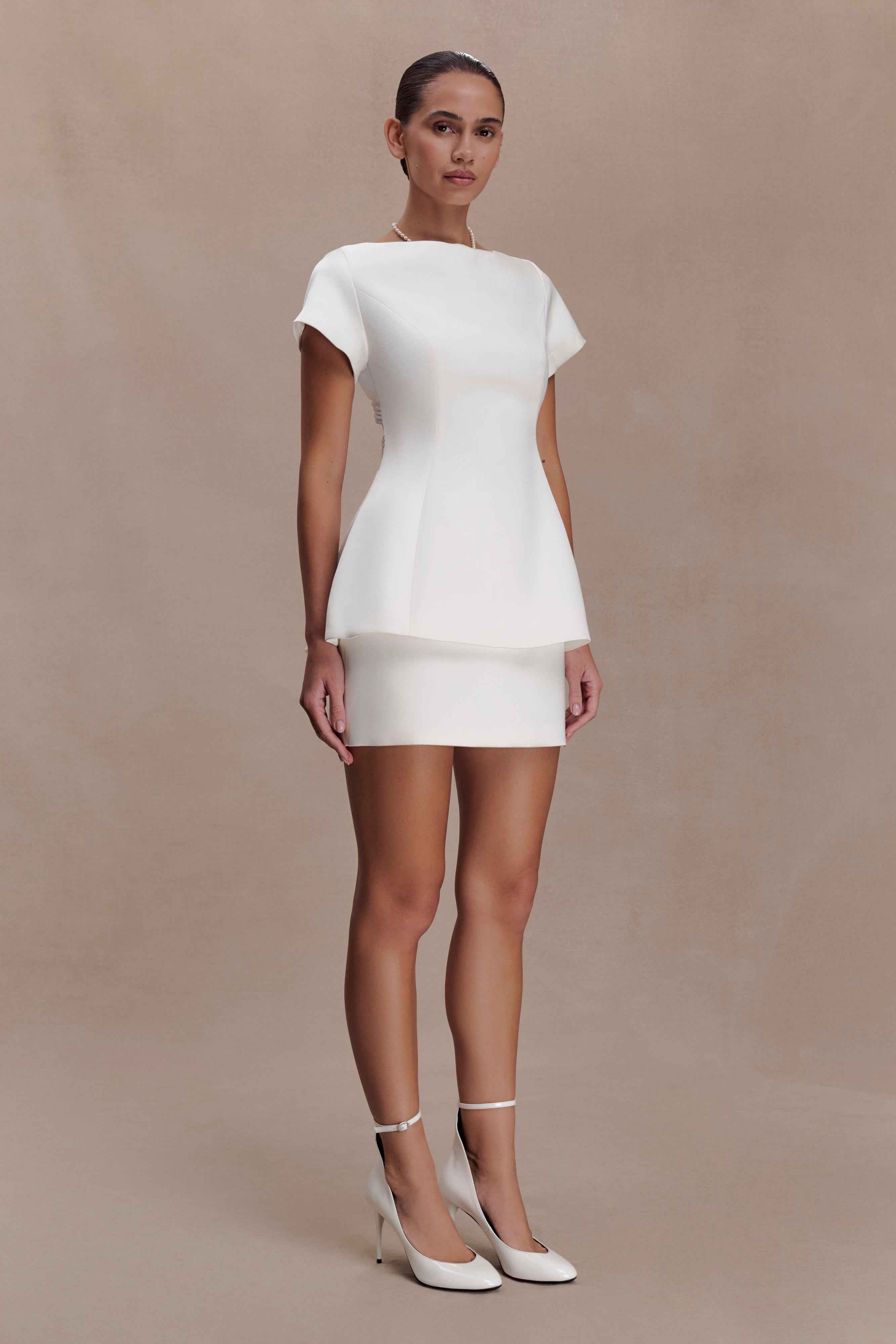 Adeline White Satin Mini Skirt