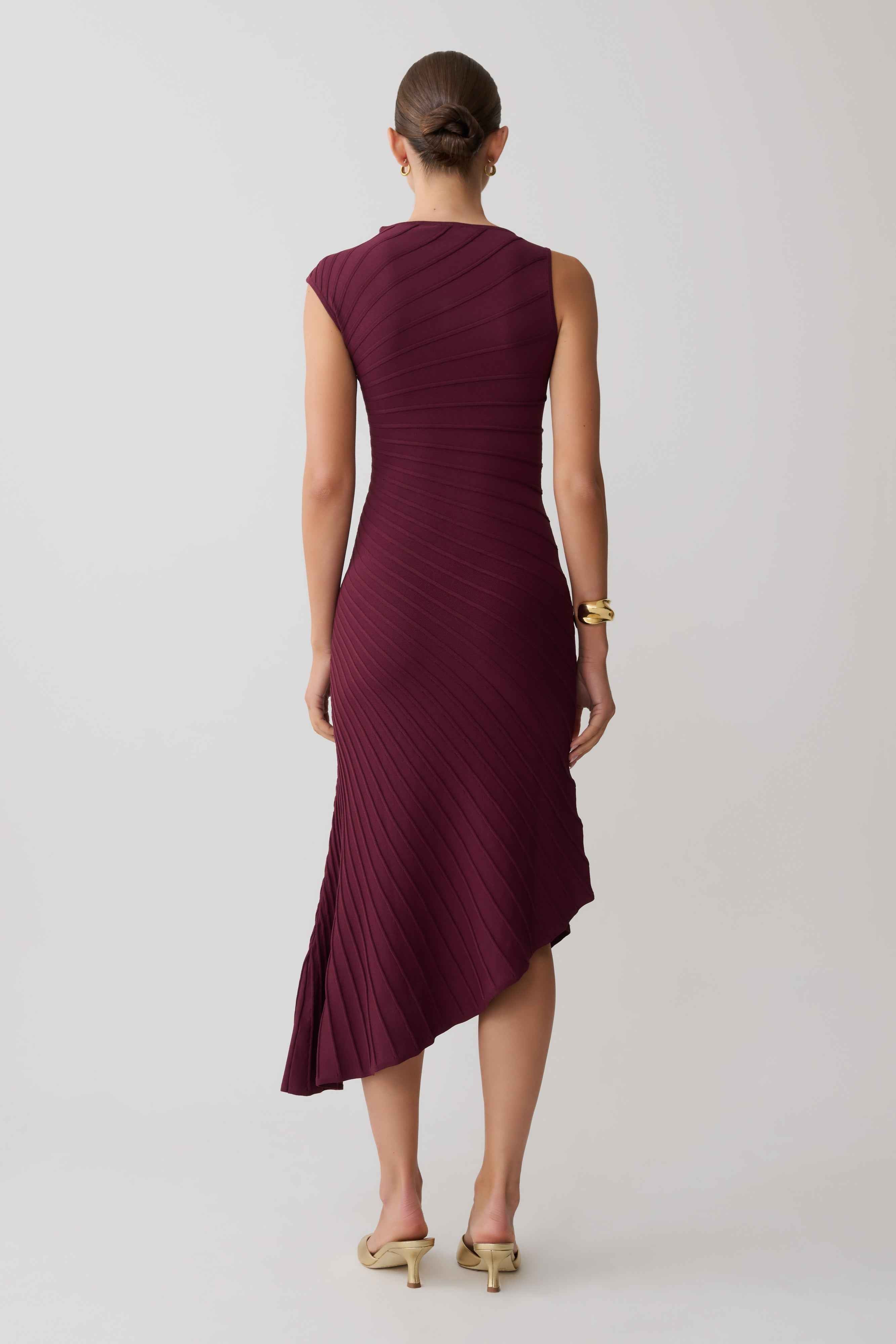 Milasandra Plum Pleated Midi Dress