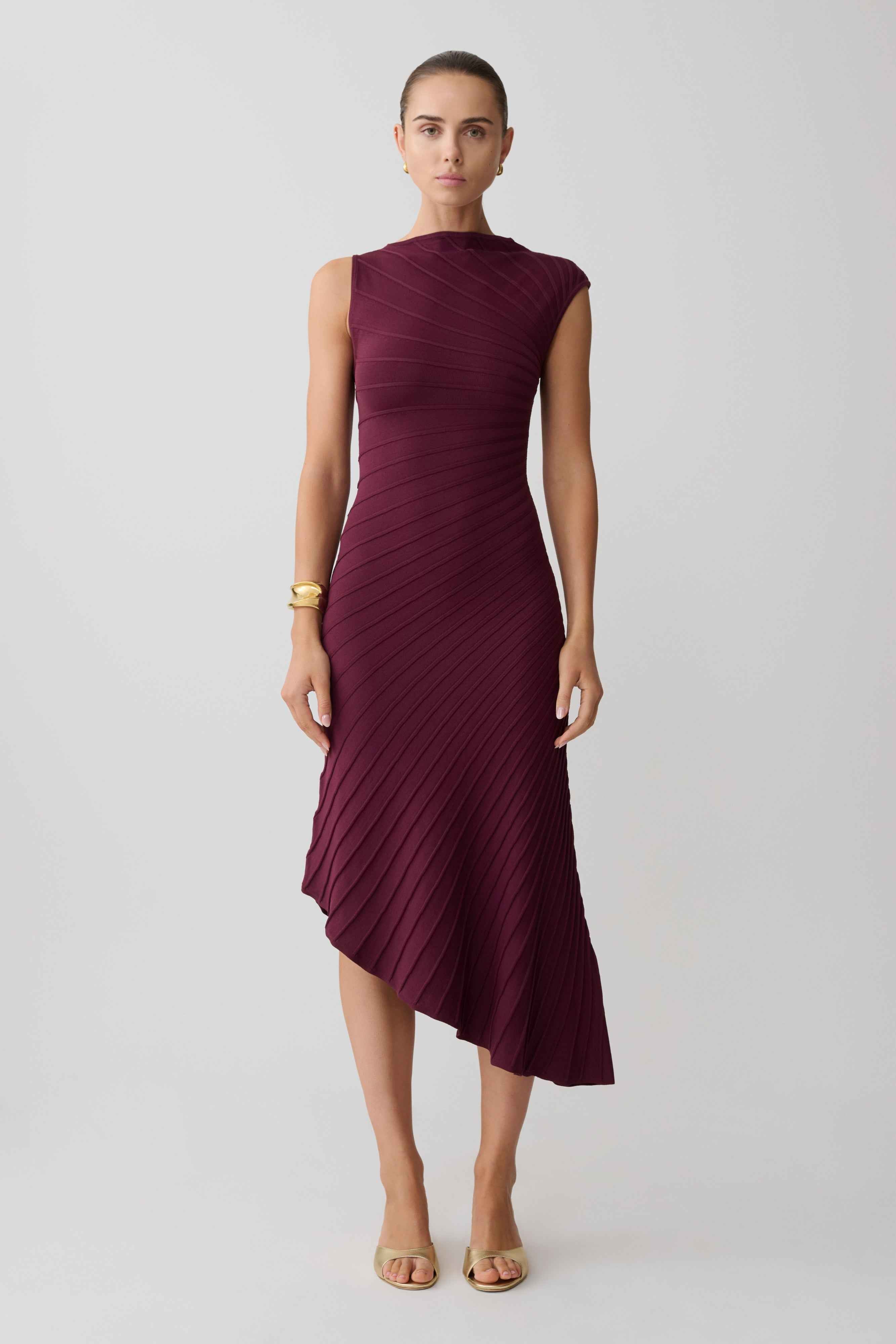 Milasandra Plum Pleated Midi Dress