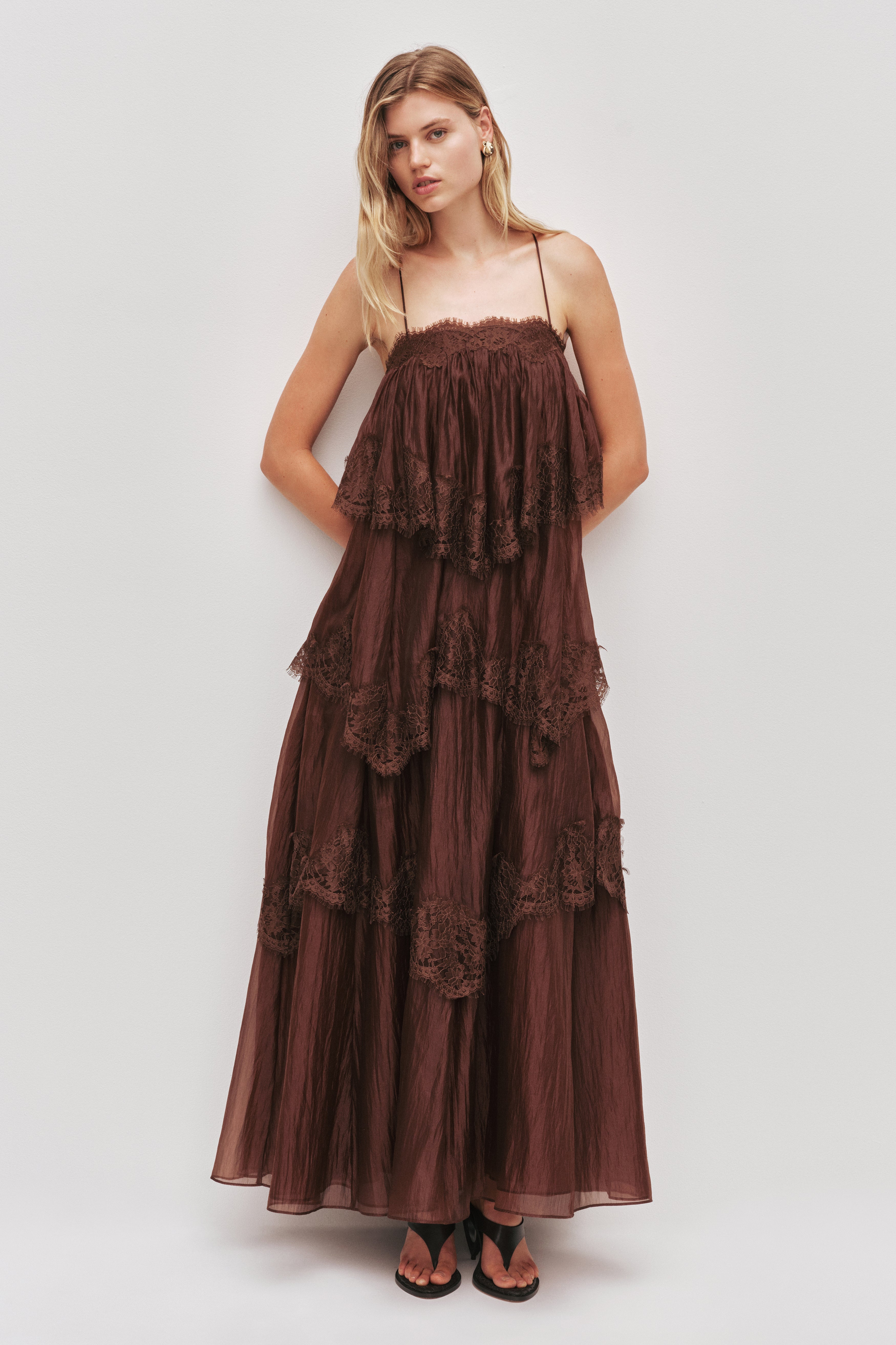 Ophelia tiered lace maxi wedding guest dress - ICYBOO