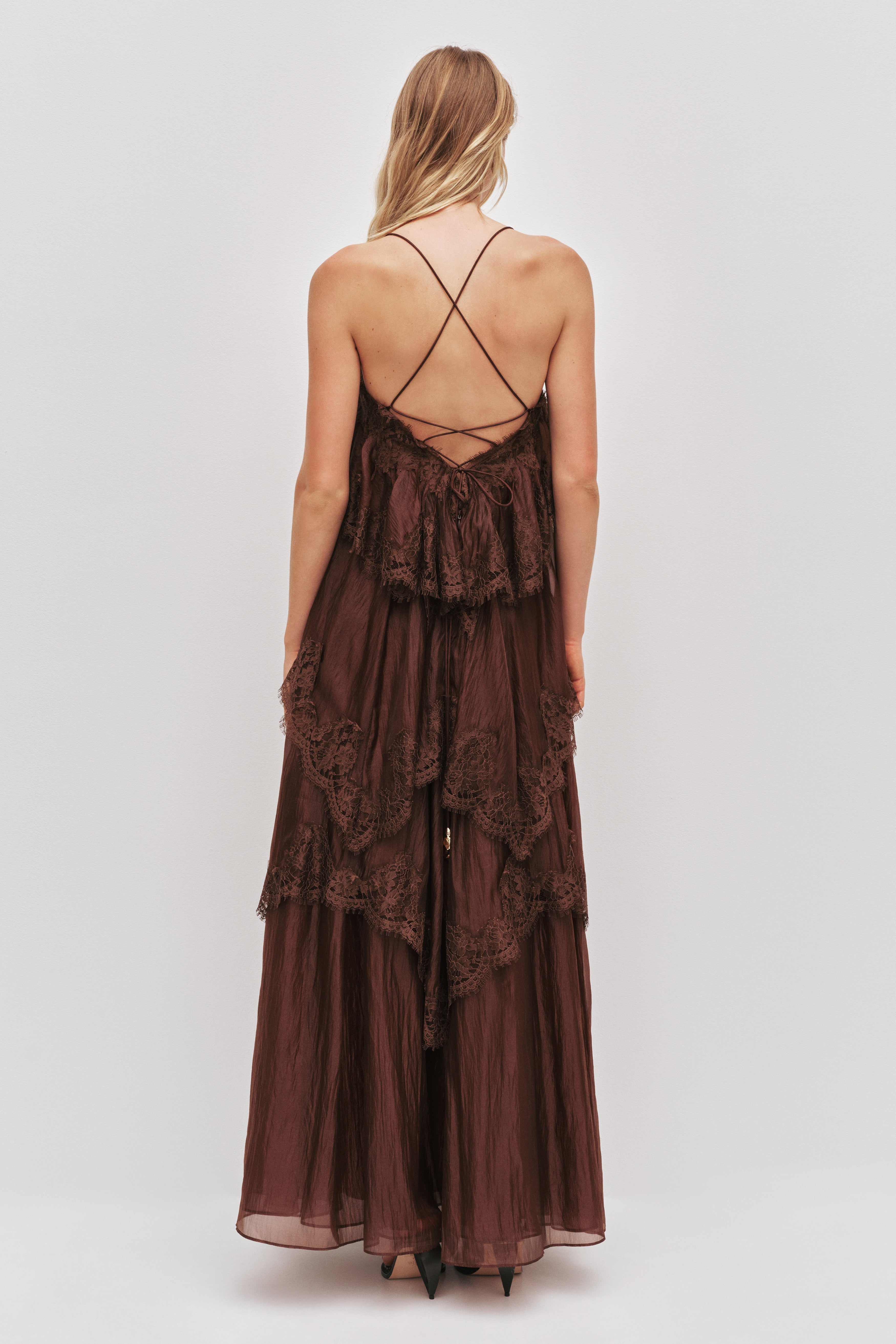 Ophelia tiered lace maxi wedding guest dress - ICYBOO