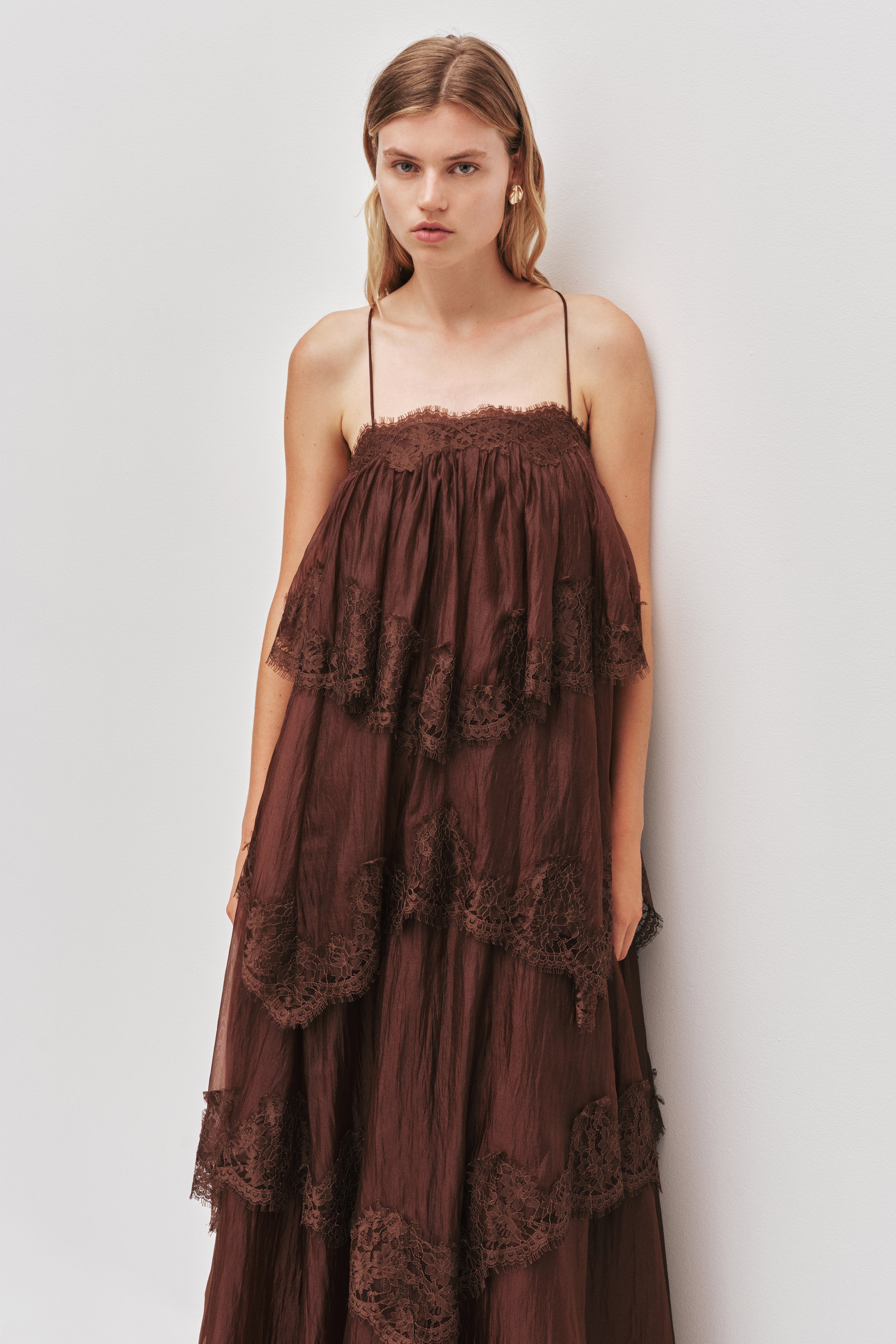 Ophelia tiered lace maxi wedding guest dress - ICYBOO