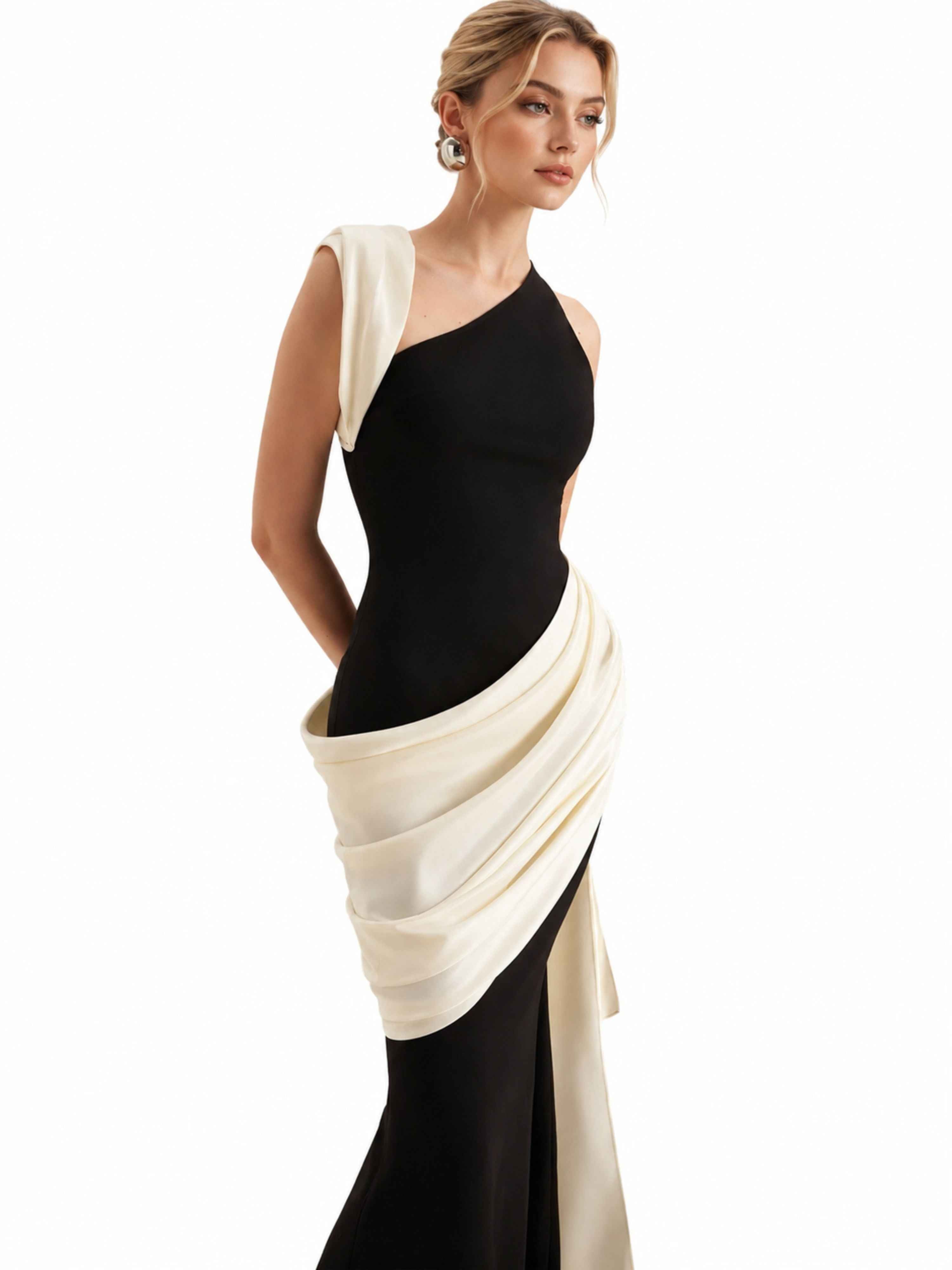Vénus Color Block Asymmetrical Maxi Dress