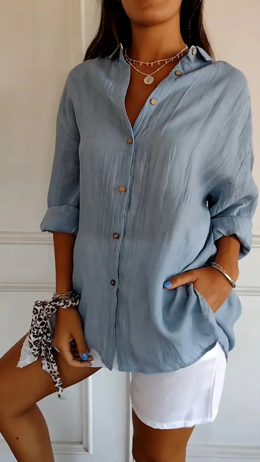 Pleated Elegant Midi Casual Shirt Dress - ICYBOO