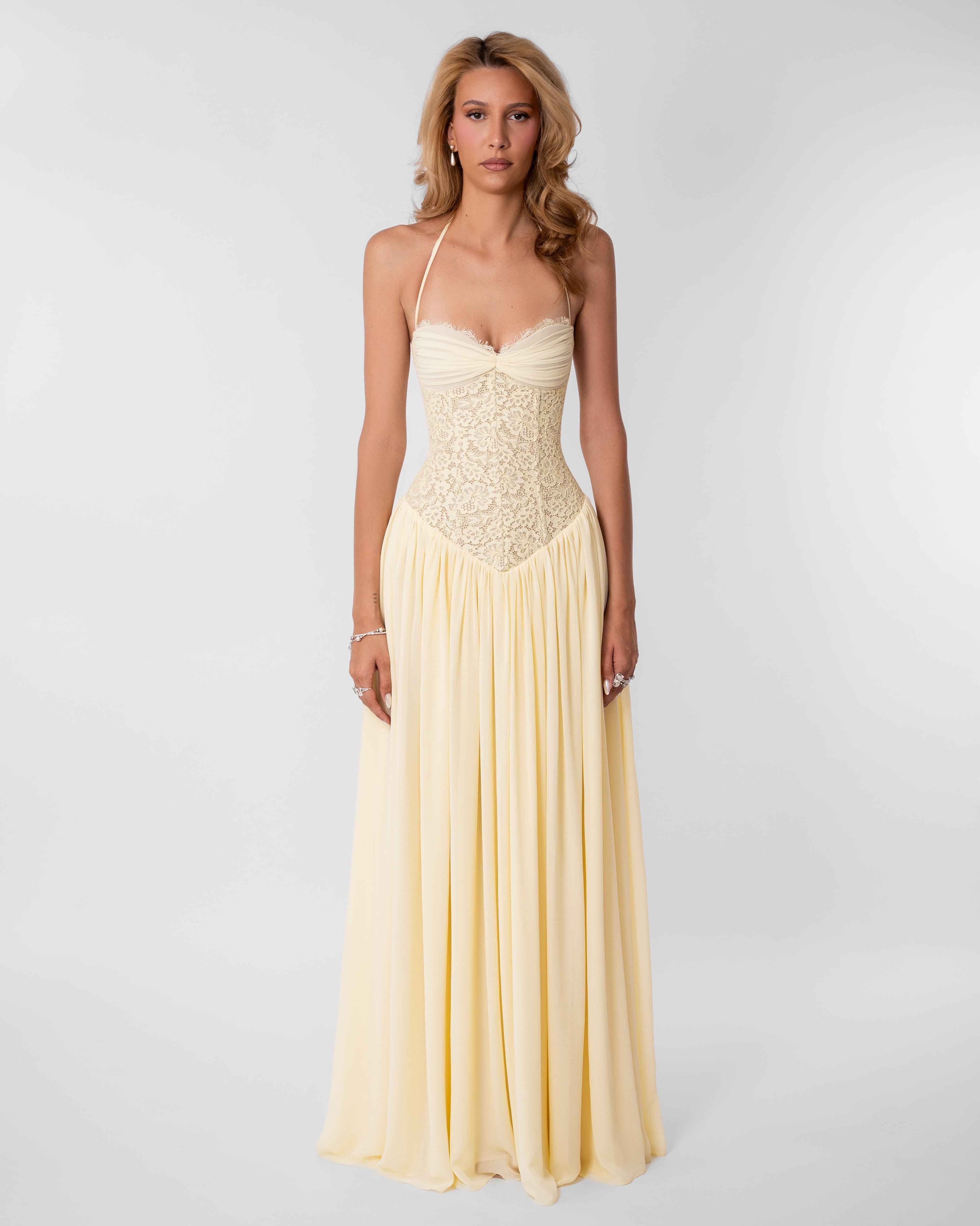 Faye Lace Corset Maxi Summer Dress - Butter Yellow