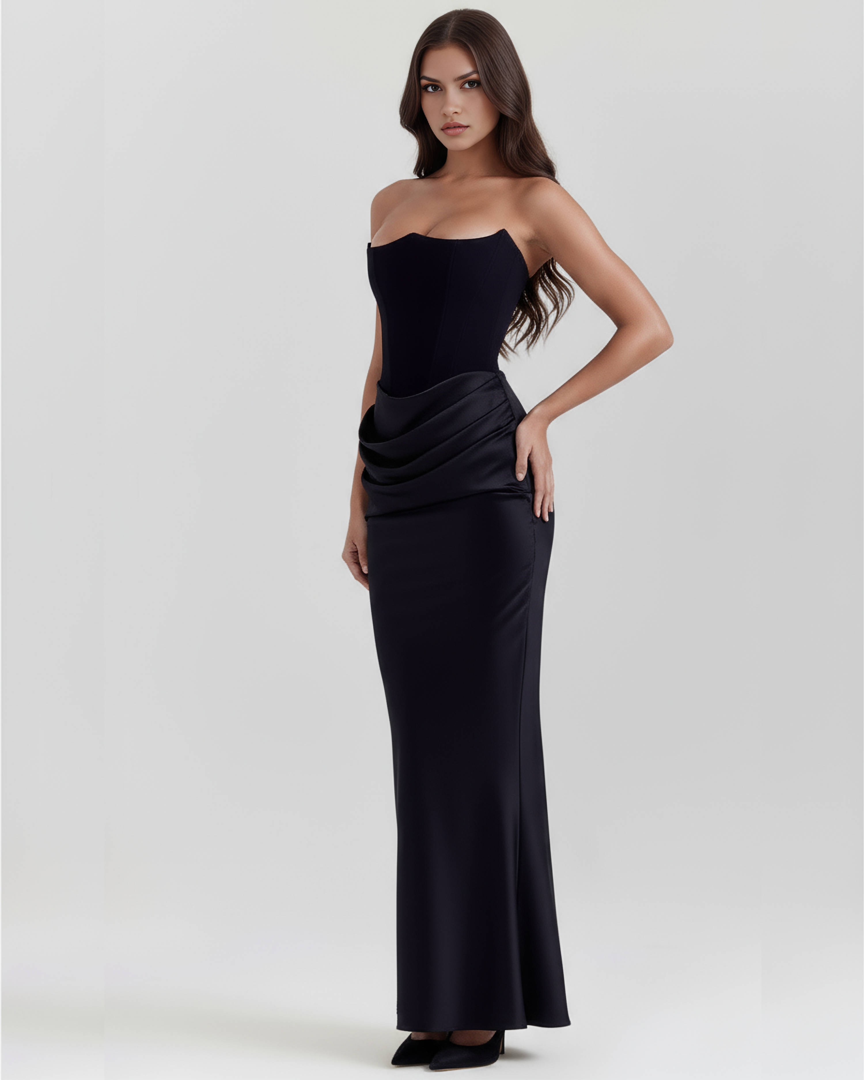 Corset Dress | Almond Muse Style, Stretch Crepe Boned Bodice, Glamorous Events - ICYBOO