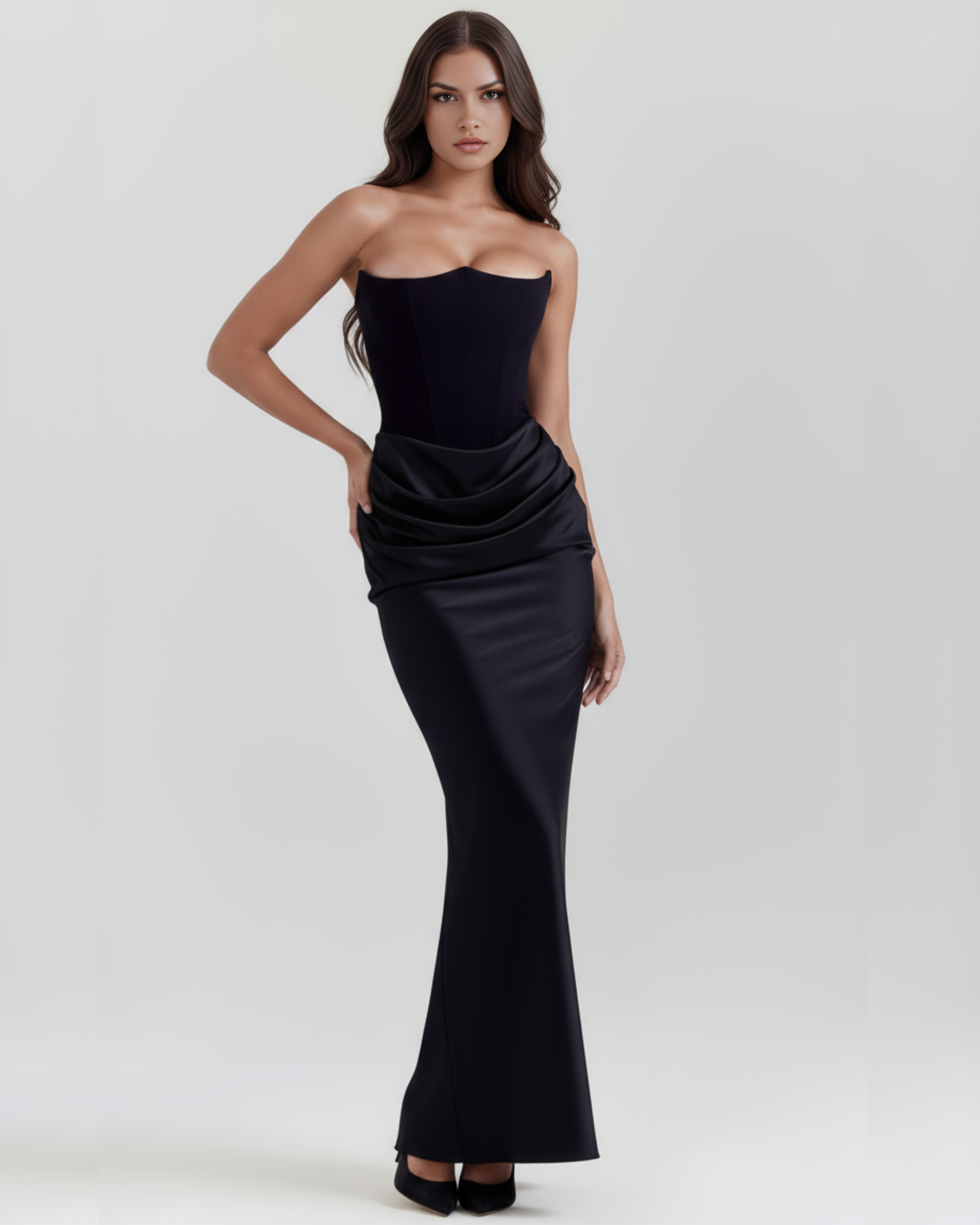 Corset Dress | Almond Muse Style, Stretch Crepe Boned Bodice, Glamorous Events - ICYBOO