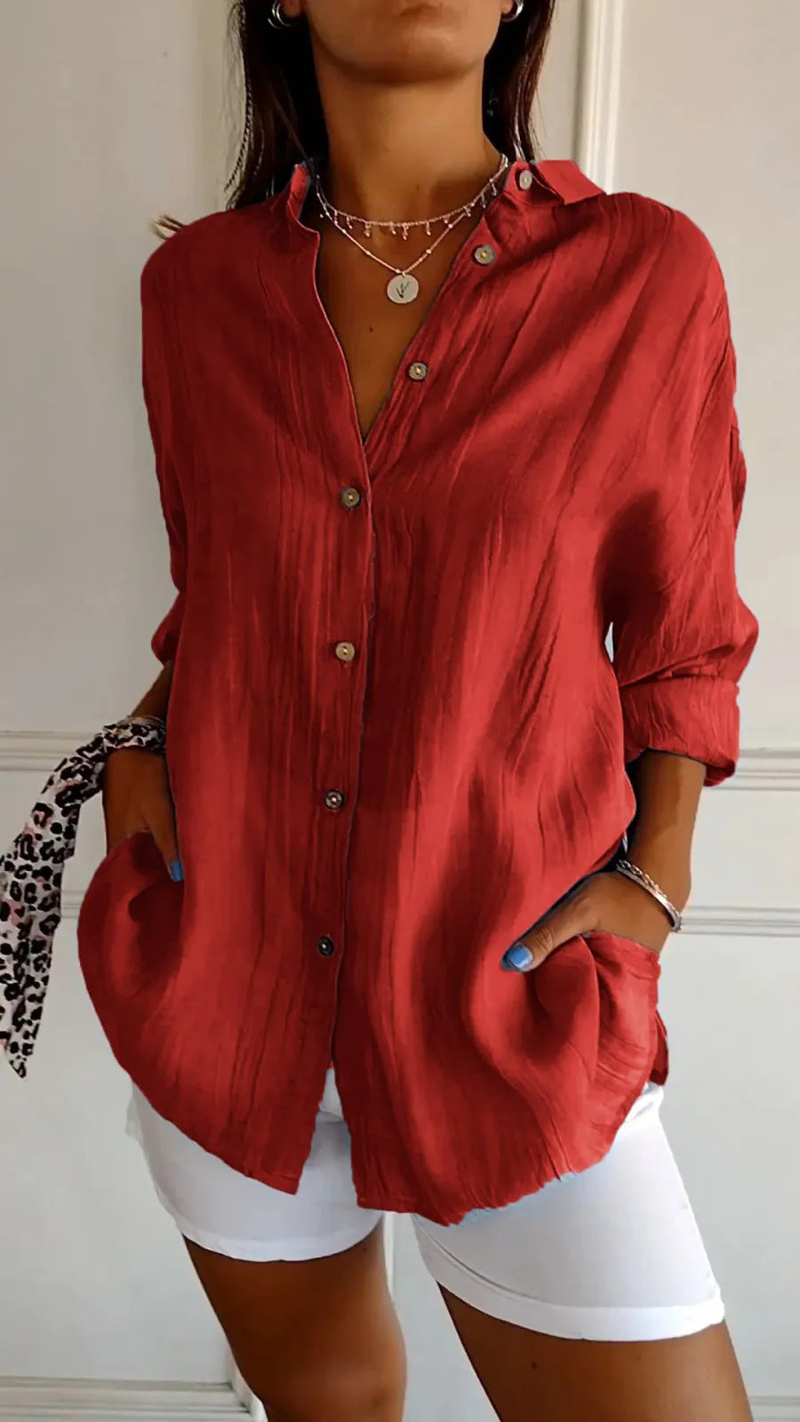 Pleated Elegant Midi Casual Shirt Dress - ICYBOO