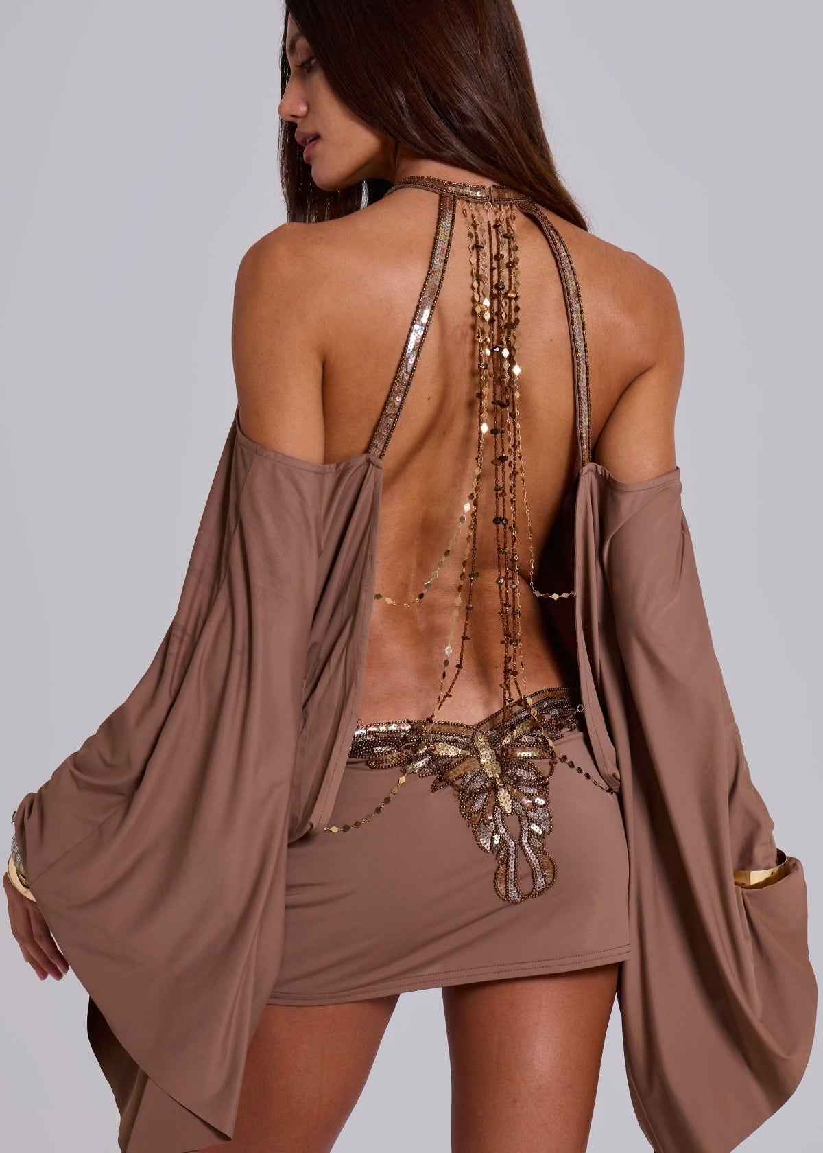 Alula Embellished Butterfly Mini Party Dress - Brown
