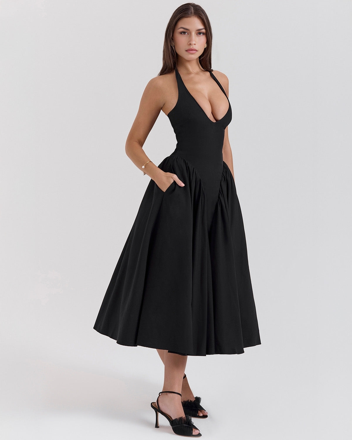 Monroe halter tulle midi summer evening dress - White - ICYBOO