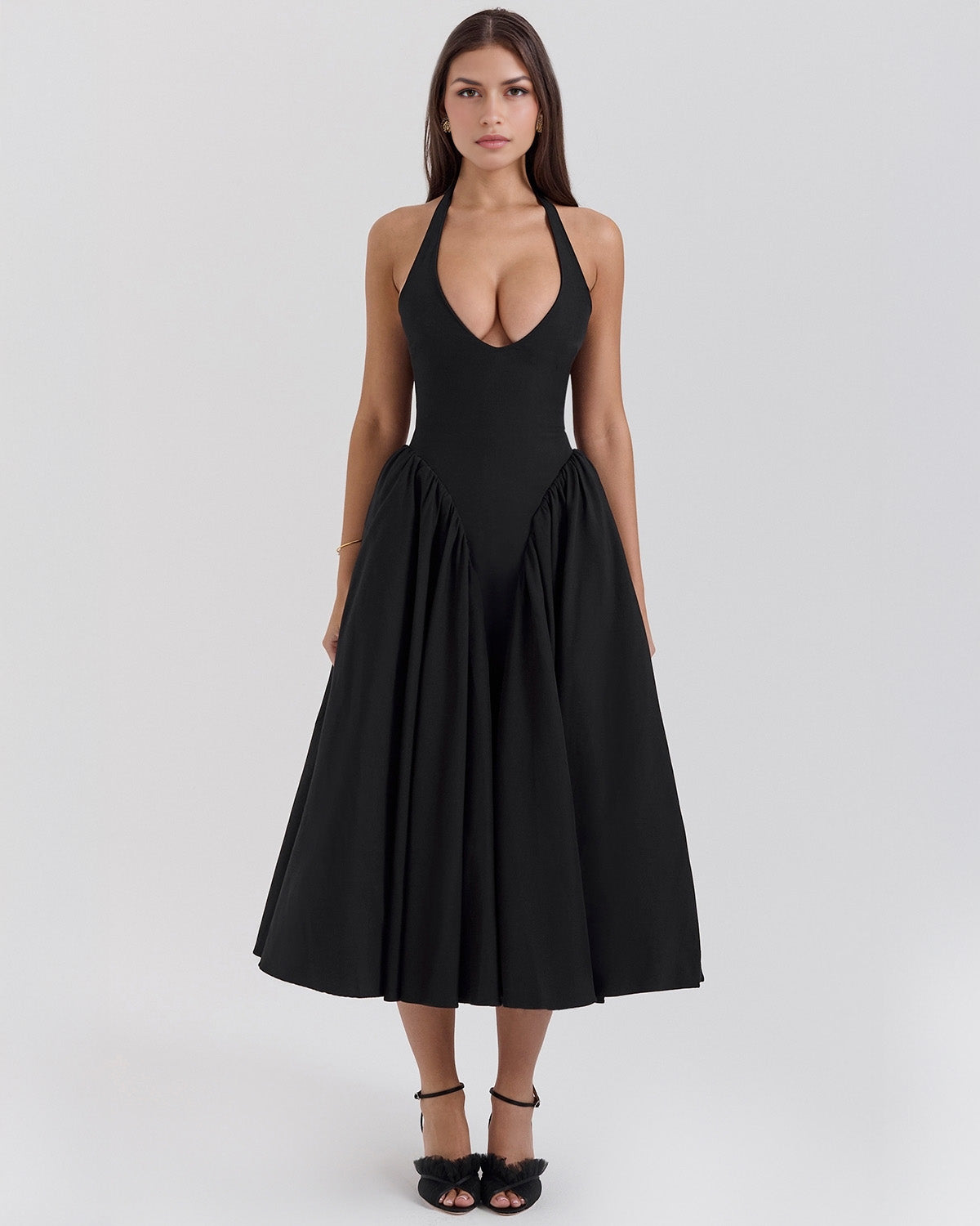 Monroe halter tulle midi summer evening dress - White - ICYBOO