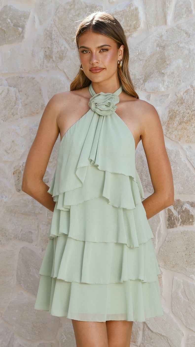 Gabby | HALTER TIERED MINI PARTY SUMMER DRESS
