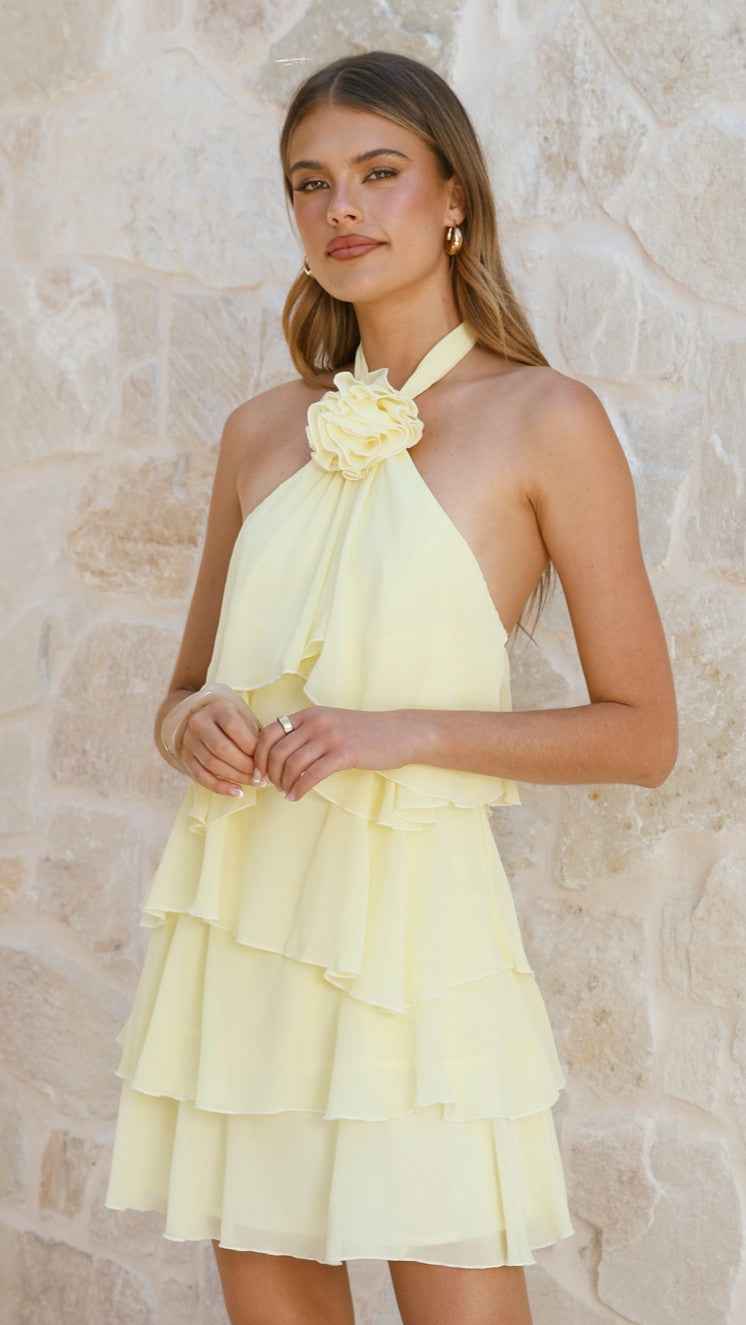 Gabby | HALTER TIERED MINI PARTY SUMMER DRESS