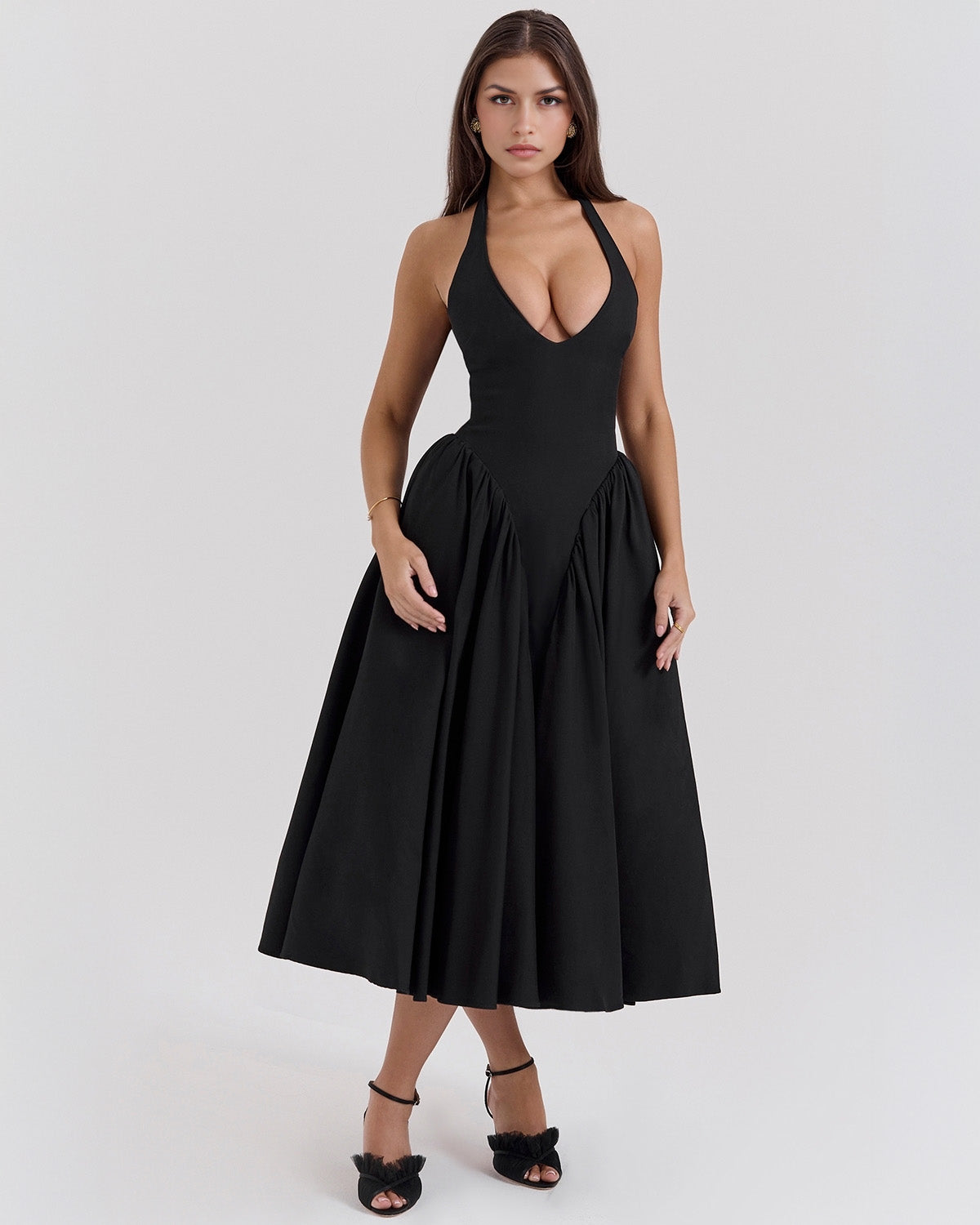 Monroe halter tulle midi summer evening dress - White - ICYBOO
