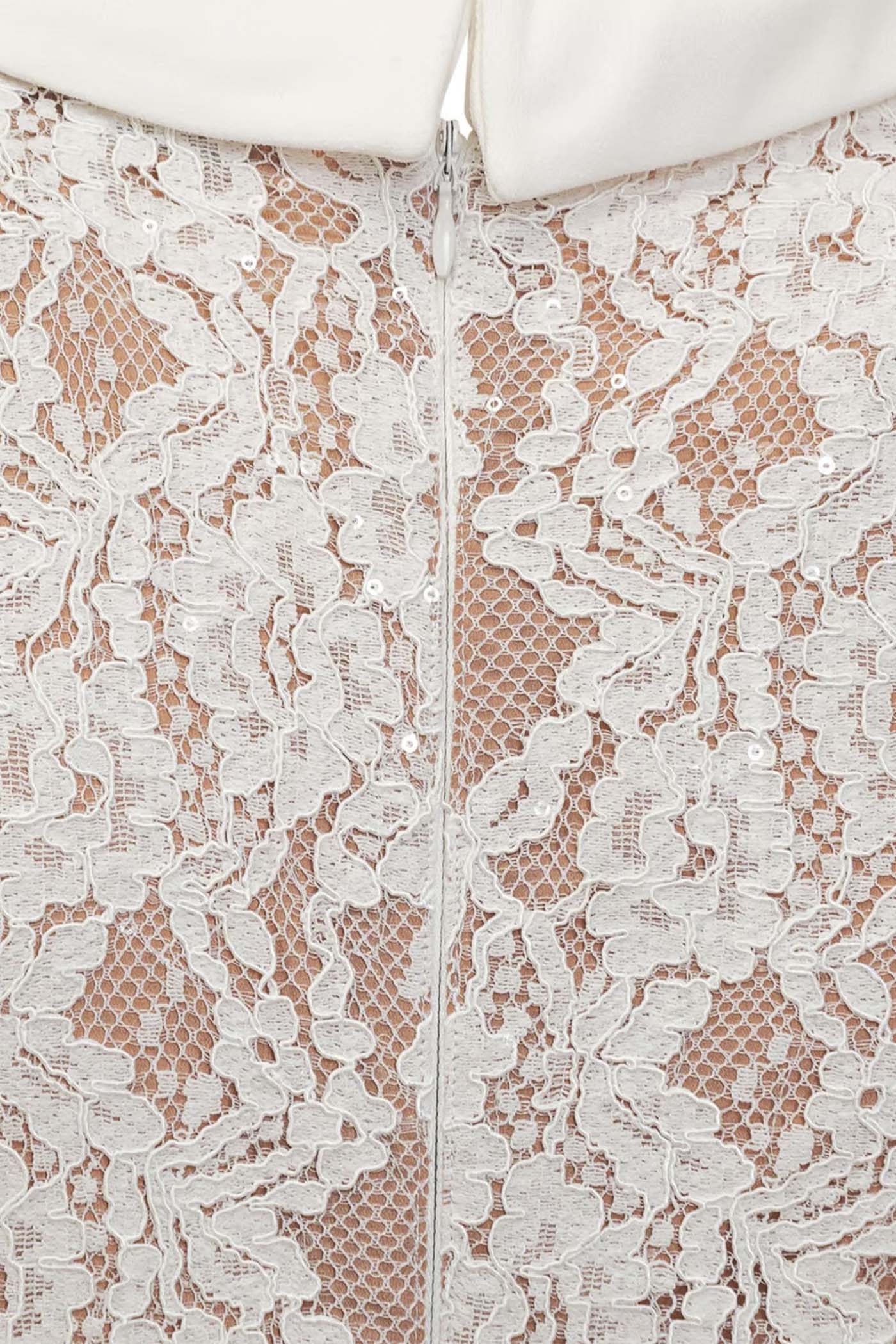 Elegant Short Sleeve Lace Dress With Matching Waist Belt - White - ICYBOO